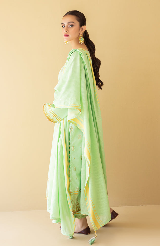 OTL-22-156/U GREEN KARANDI  UNSTITCHED SHIRT DUPATTA PANTS