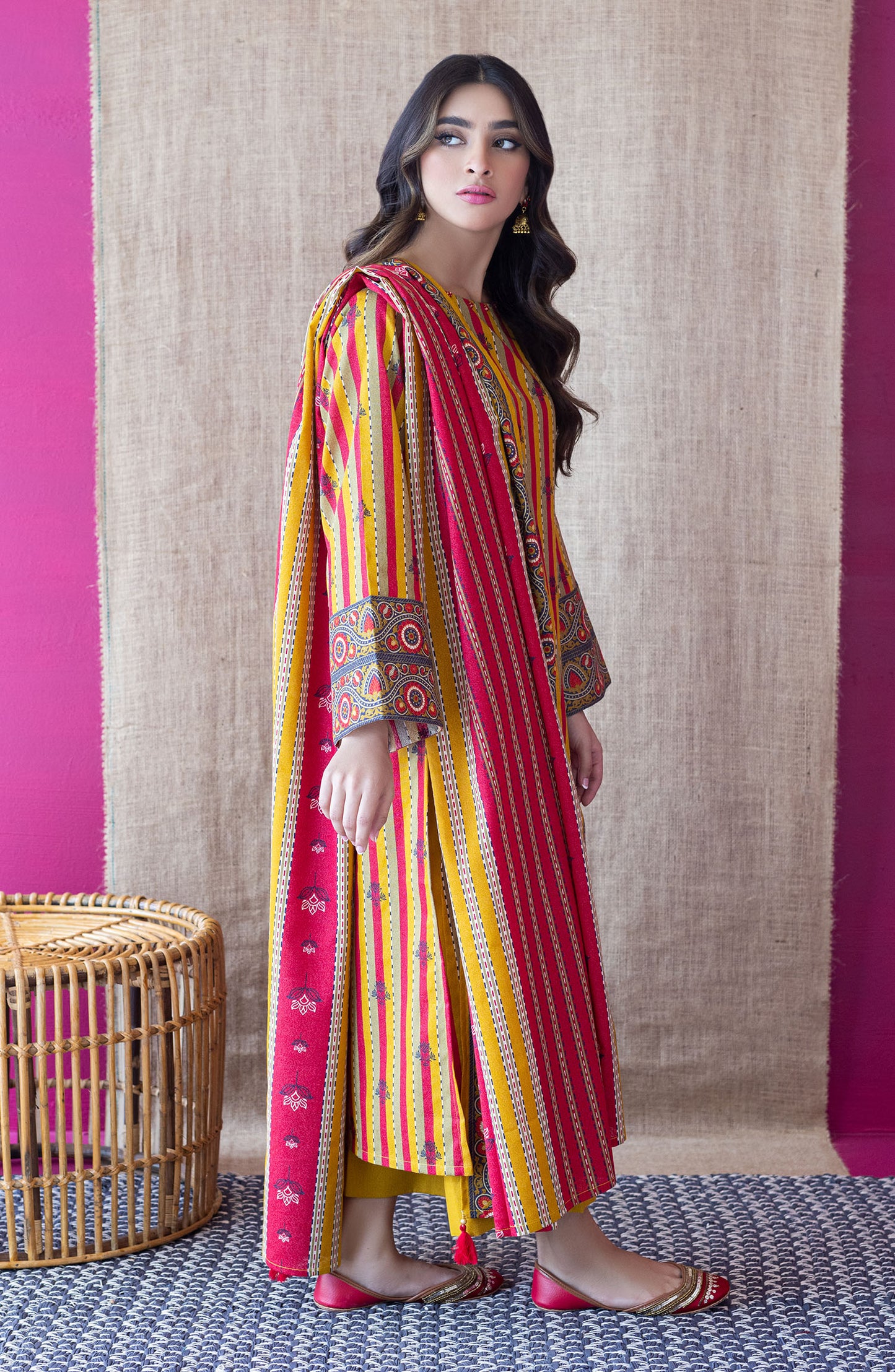 OTL-22-222/U MUSTARD KARANDI  UNSTITCHED SHIRT DUPATTA PANTS