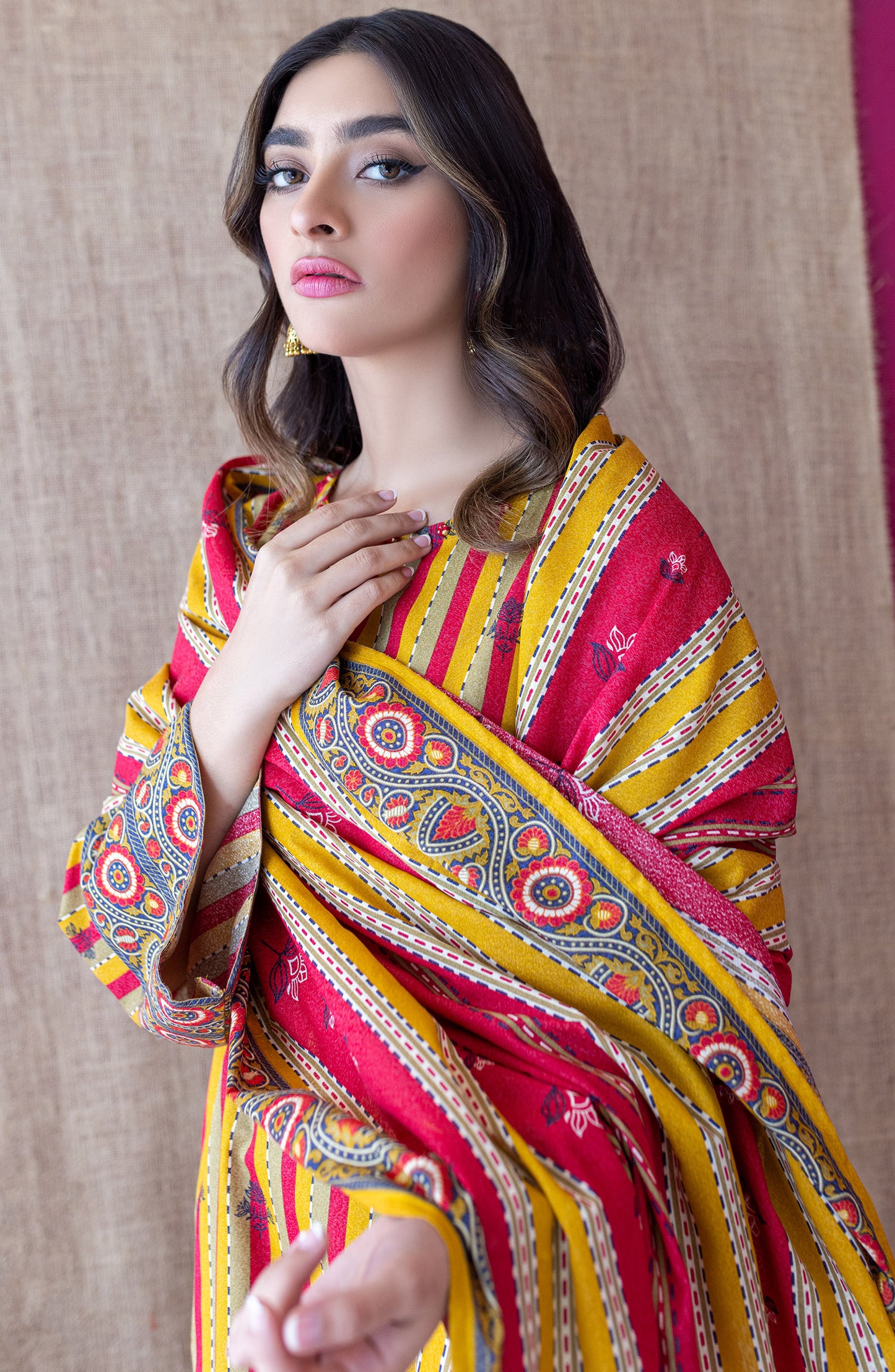 OTL-22-222/U MUSTARD KARANDI  UNSTITCHED SHIRT DUPATTA PANTS