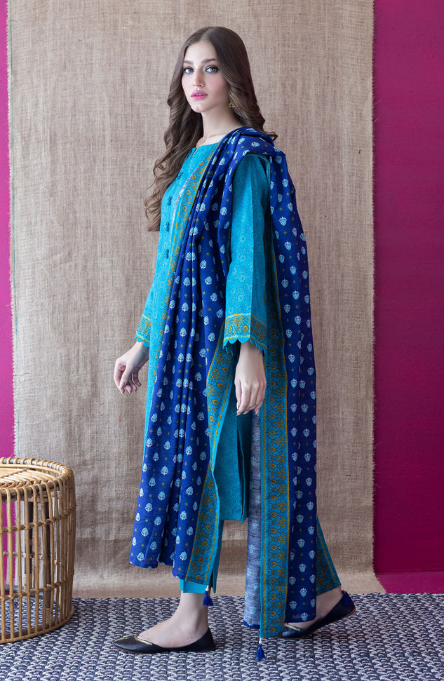 OTL-22-233/U BLUE KHADDAR  UNSTITCHED SHIRT DUPATTA PANTS