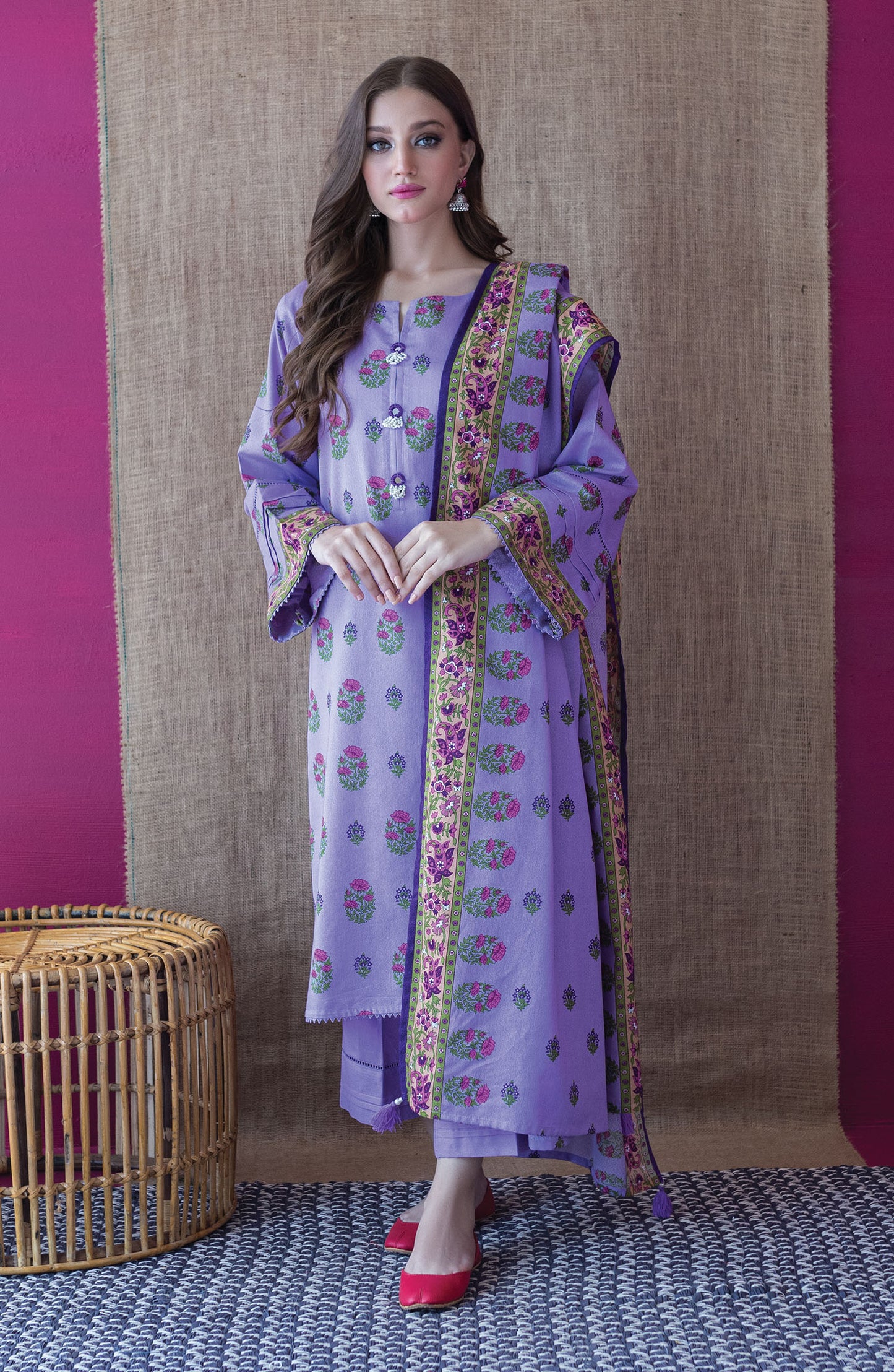 OTL-22-220/U Lilac KARANDI  UNSTITCHED SHIRT DUPATTA PANTS