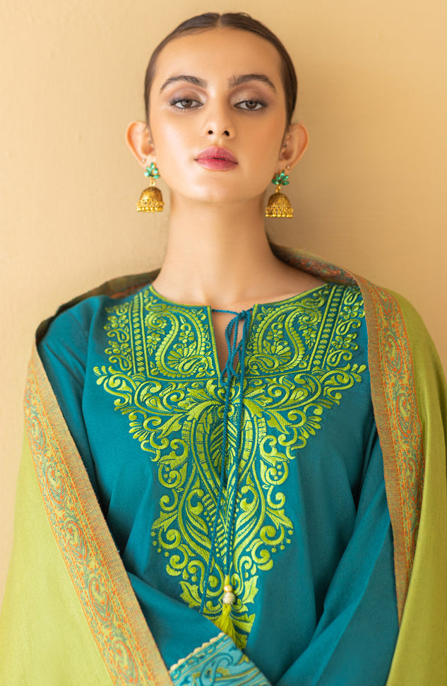 OTL-22-224/U TURQUOISE KARANDI  UNSTITCHED SHIRT DUPATTA PANTS