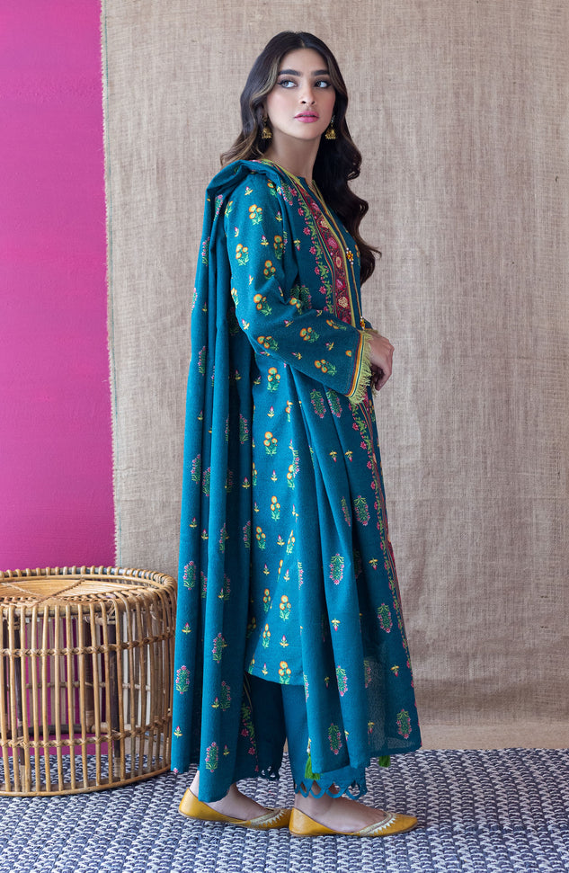 OTL-22-219/U TEAL KARANDI  UNSTITCHED SHIRT DUPATTA PANTS