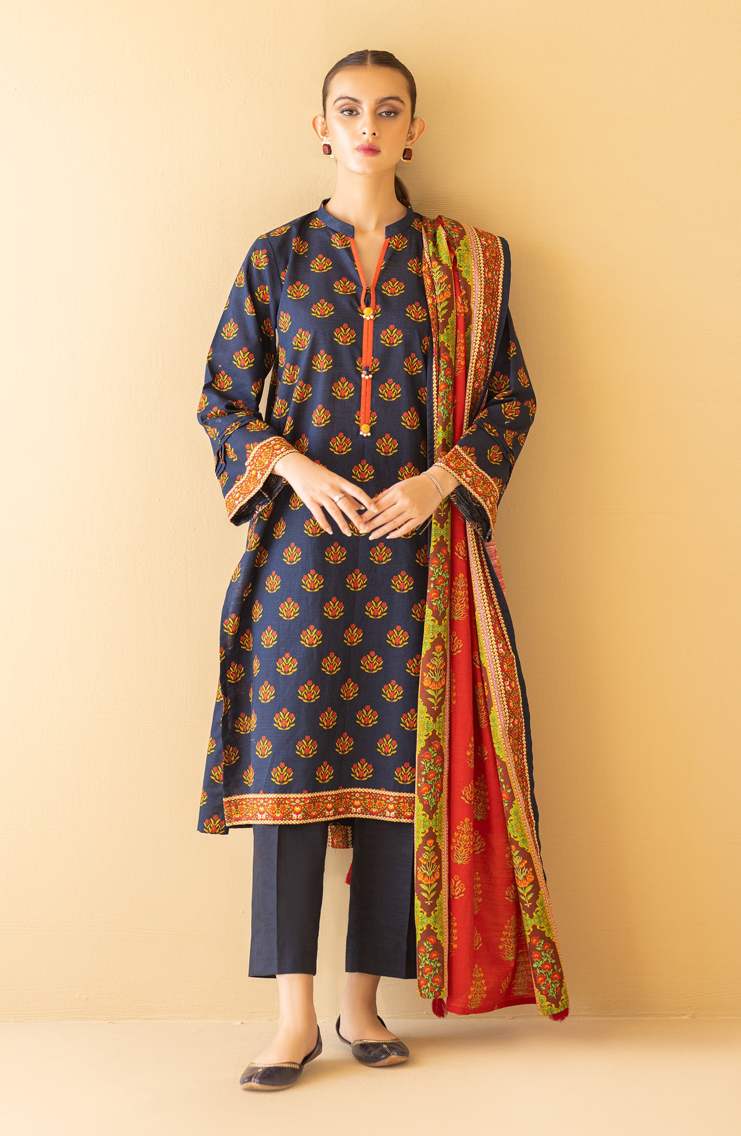 OTL-22-251/U BLUE KHADDAR  UNSTITCHED SHIRT DUPATTA PANTS