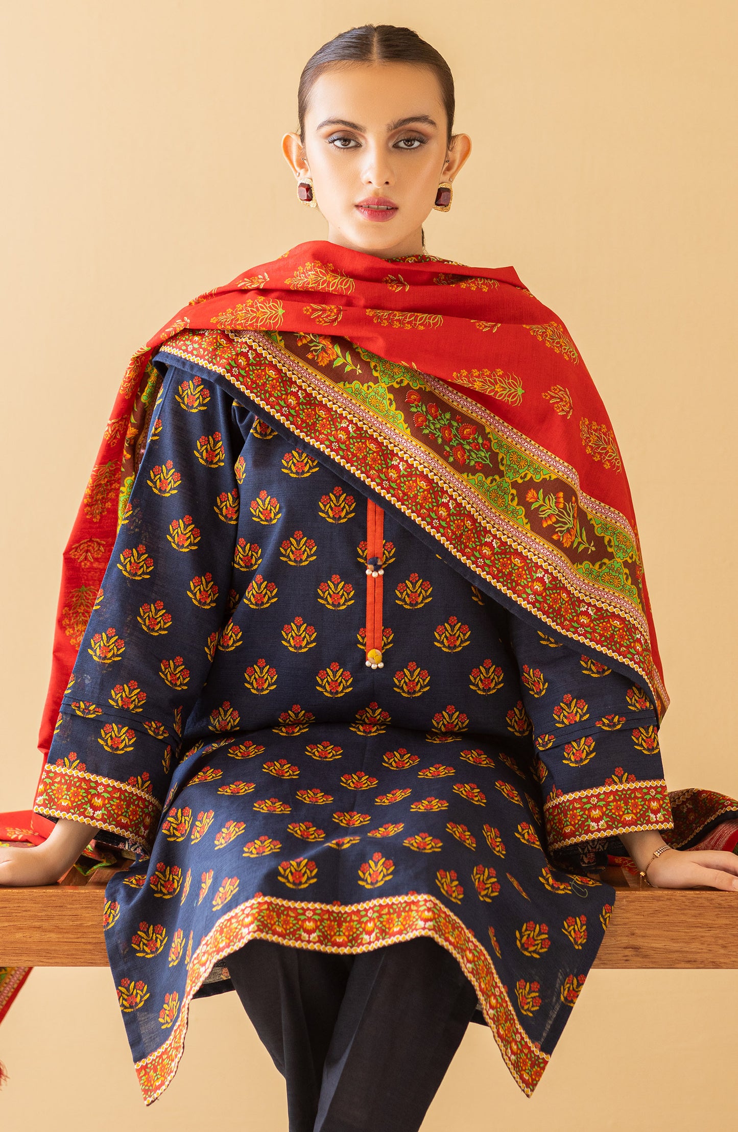 OTL-22-251/U BLUE KHADDAR  UNSTITCHED SHIRT DUPATTA PANTS