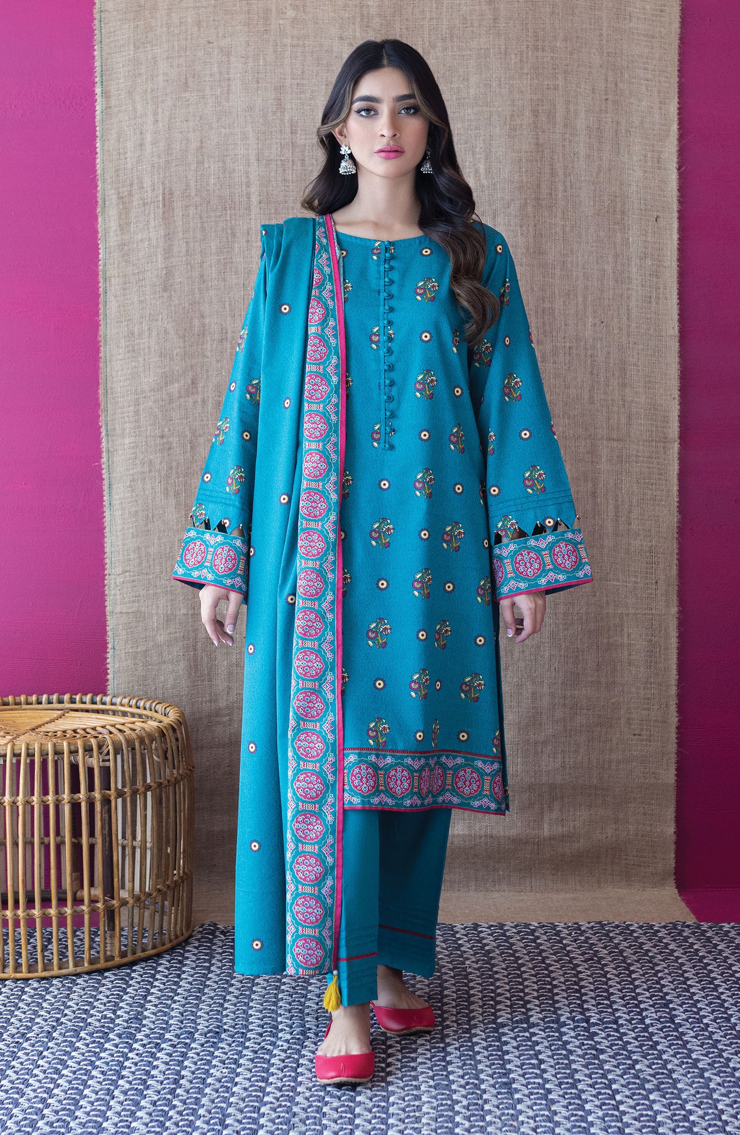 OTL-22-216/U TEAL KARANDI  UNSTITCHED SHIRT DUPATTA PANTS