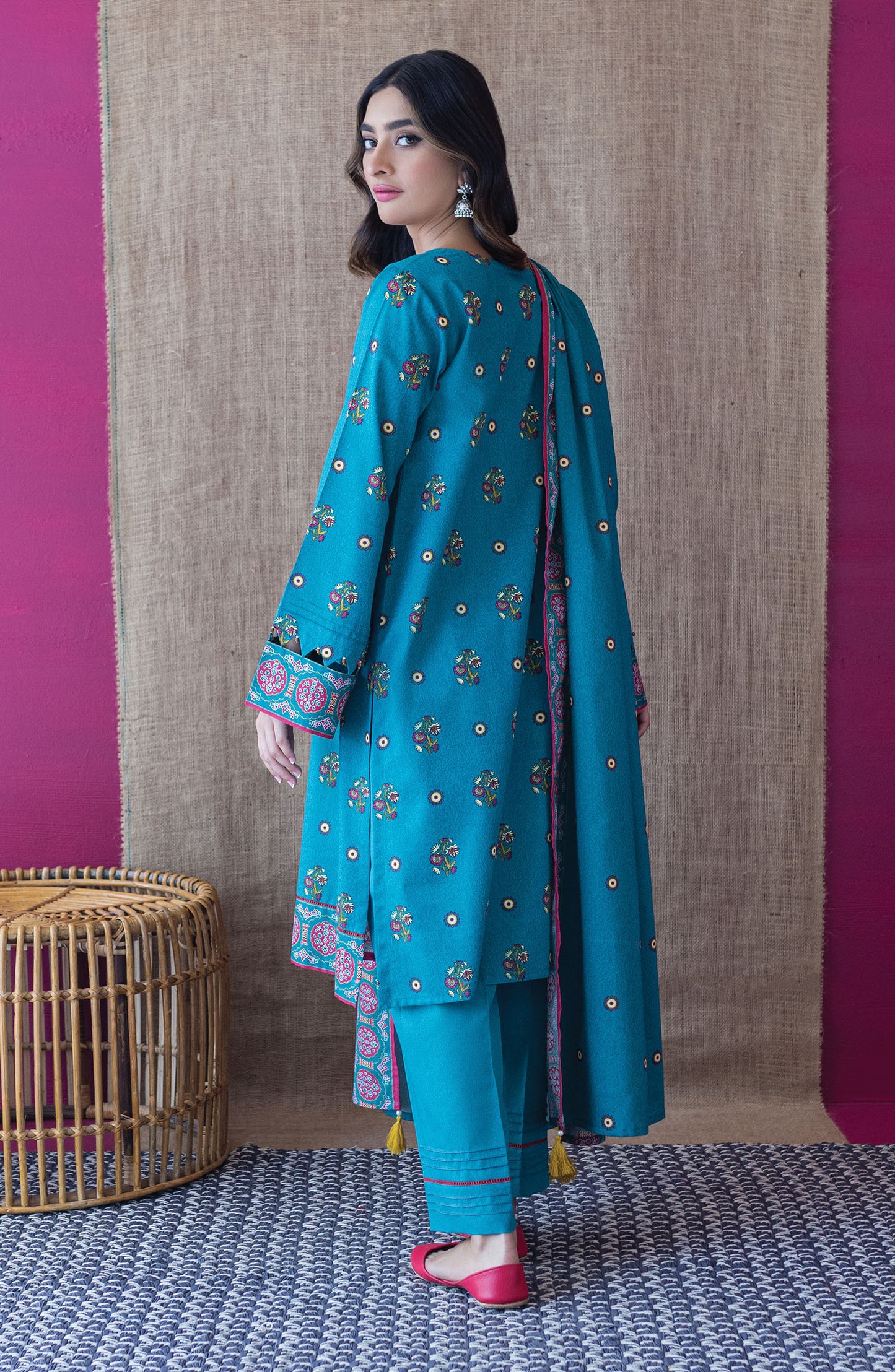 OTL-22-216/U TEAL KARANDI  UNSTITCHED SHIRT DUPATTA PANTS