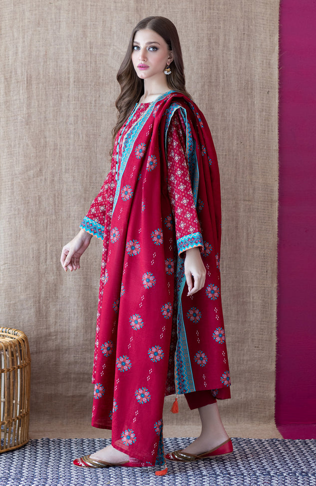 OTL-22-230/U Maroon KHADDAR  UNSTITCHED SHIRT DUPATTA PANTS