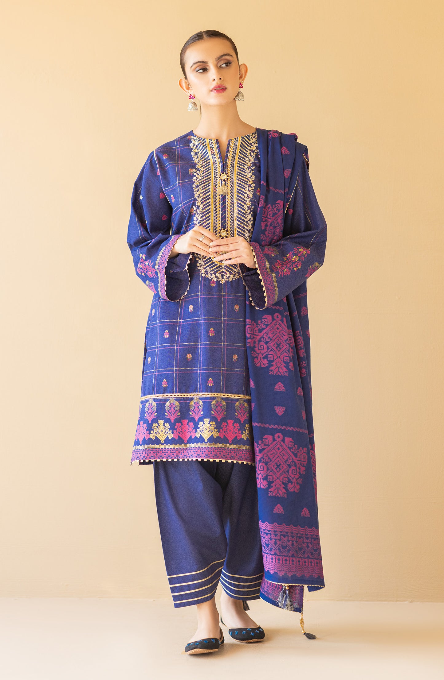 OTL-22-065/U BLUE KARANDI  UNSTITCHED SHIRT DUPATTA PANTS