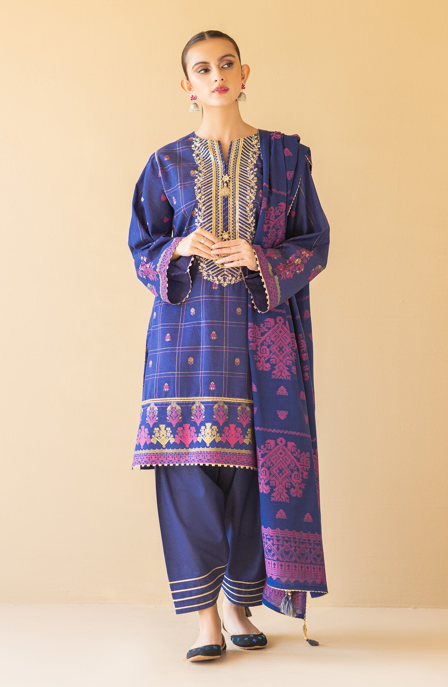 OTL-22-065/U BLUE KARANDI  UNSTITCHED SHIRT DUPATTA PANTS