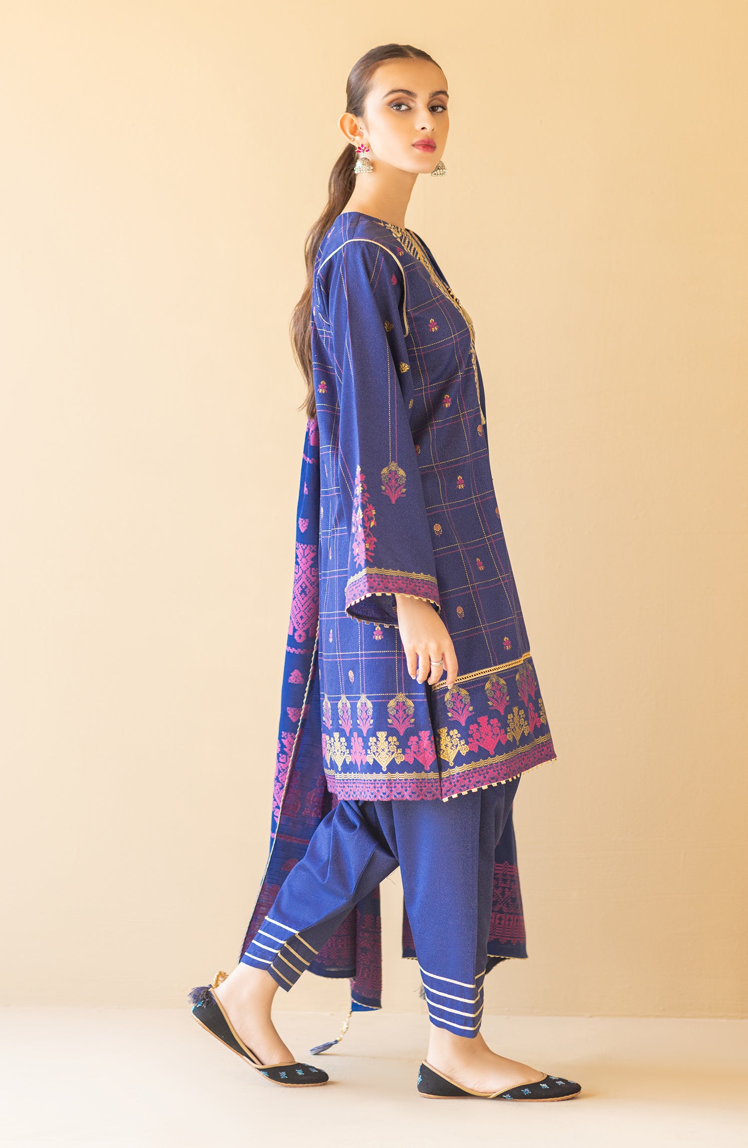 OTL-22-065/U BLUE KARANDI  UNSTITCHED SHIRT DUPATTA PANTS