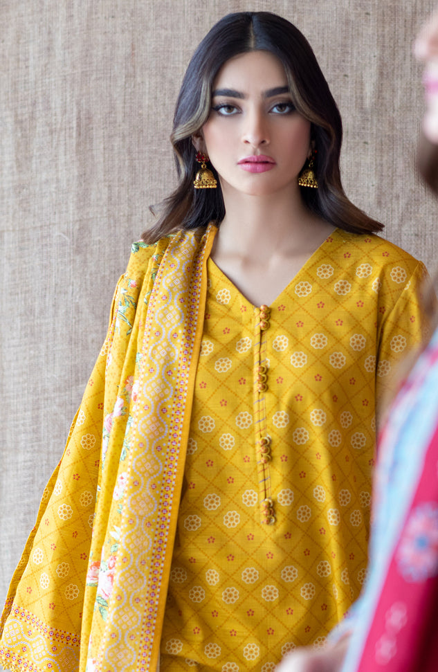 OTL-22-226/U YELLOW KHADDAR  UNSTITCHED SHIRT DUPATTA PANTS