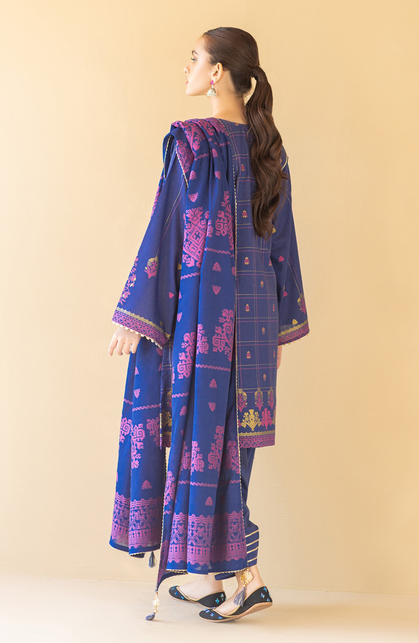 OTL-22-065/U BLUE KARANDI  UNSTITCHED SHIRT DUPATTA PANTS
