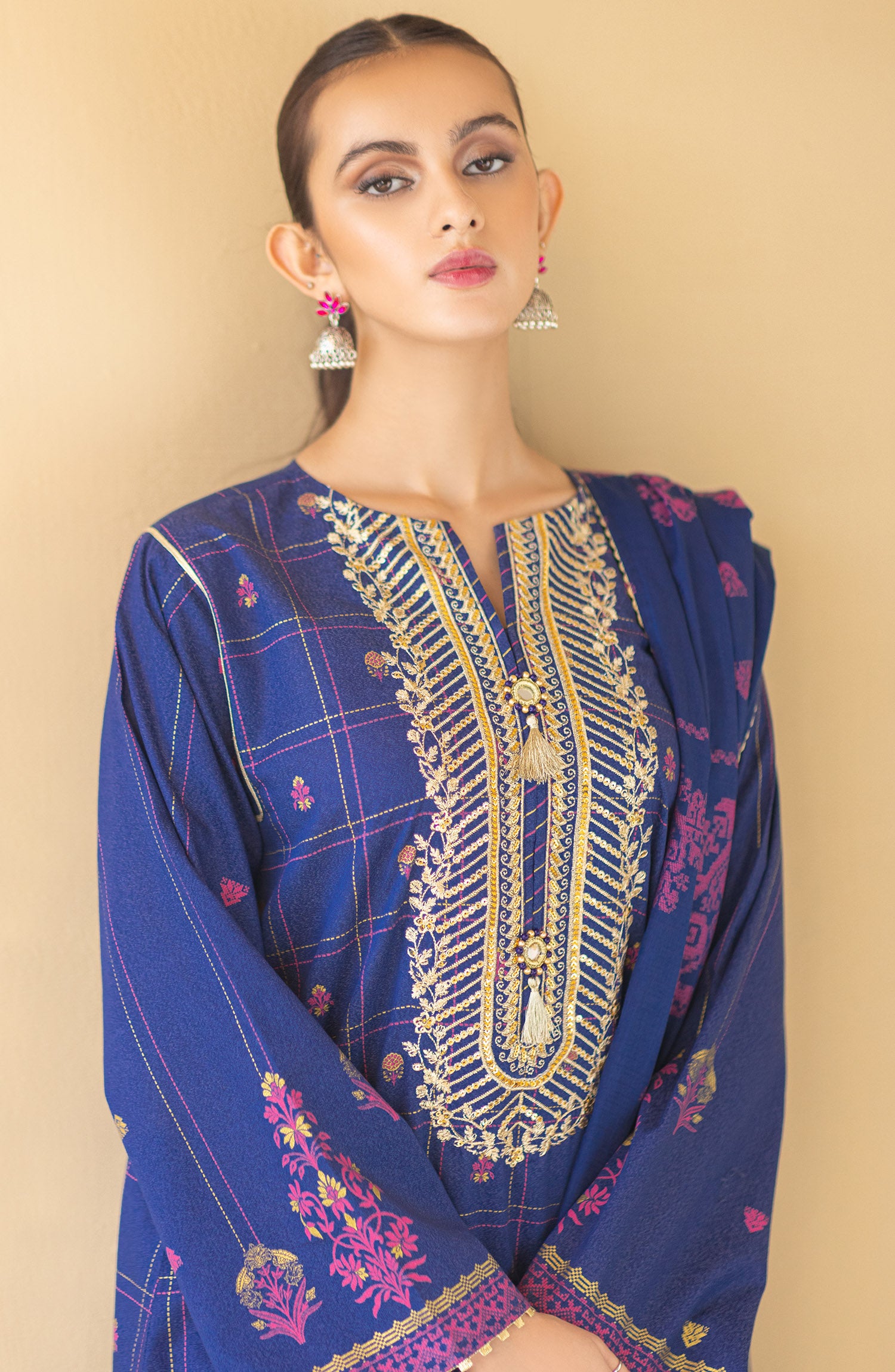 OTL-22-065/U BLUE KARANDI  UNSTITCHED SHIRT DUPATTA PANTS