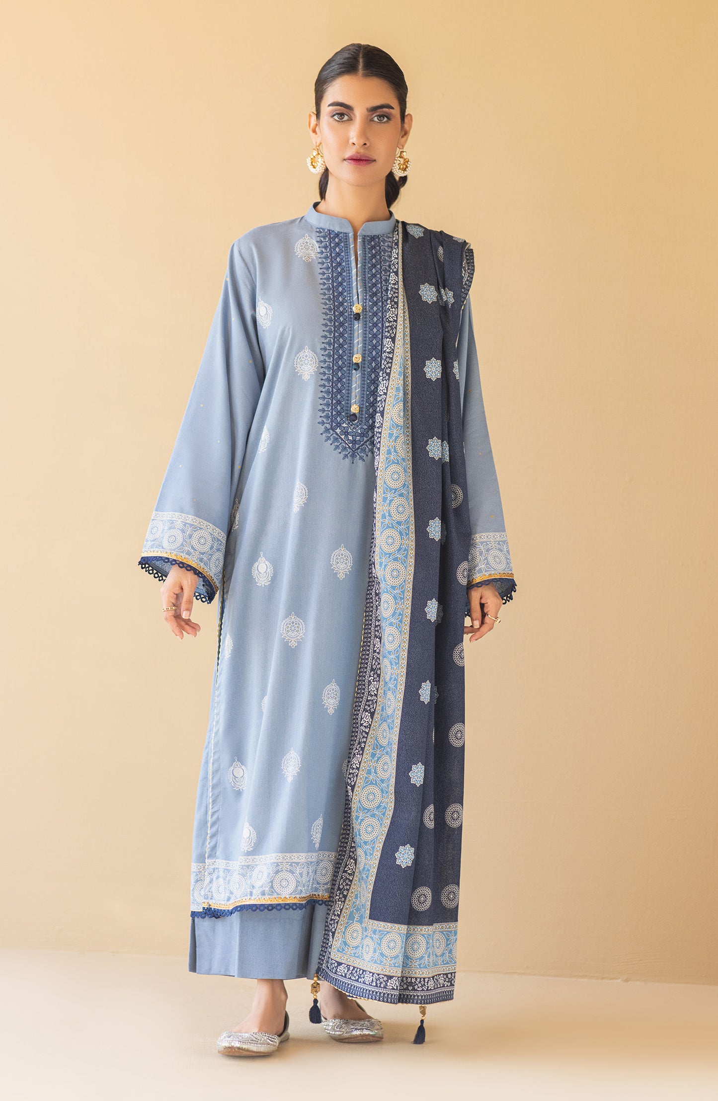 OTL-22-246/U BLUE KARANDI  UNSTITCHED SHIRT DUPATTA PANTS