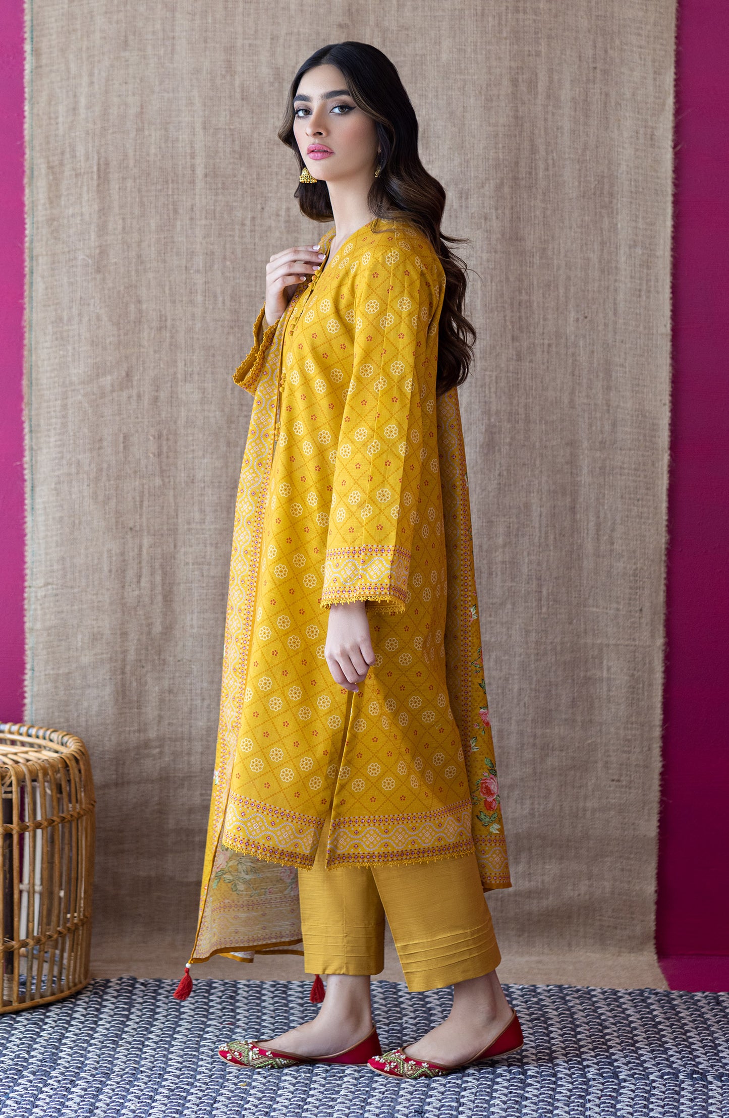 OTL-22-226/U YELLOW KHADDAR  UNSTITCHED SHIRT DUPATTA PANTS