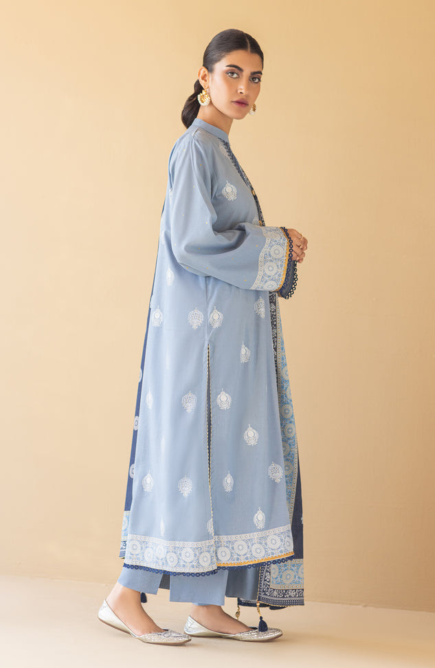 OTL-22-246/U BLUE KARANDI  UNSTITCHED SHIRT DUPATTA PANTS