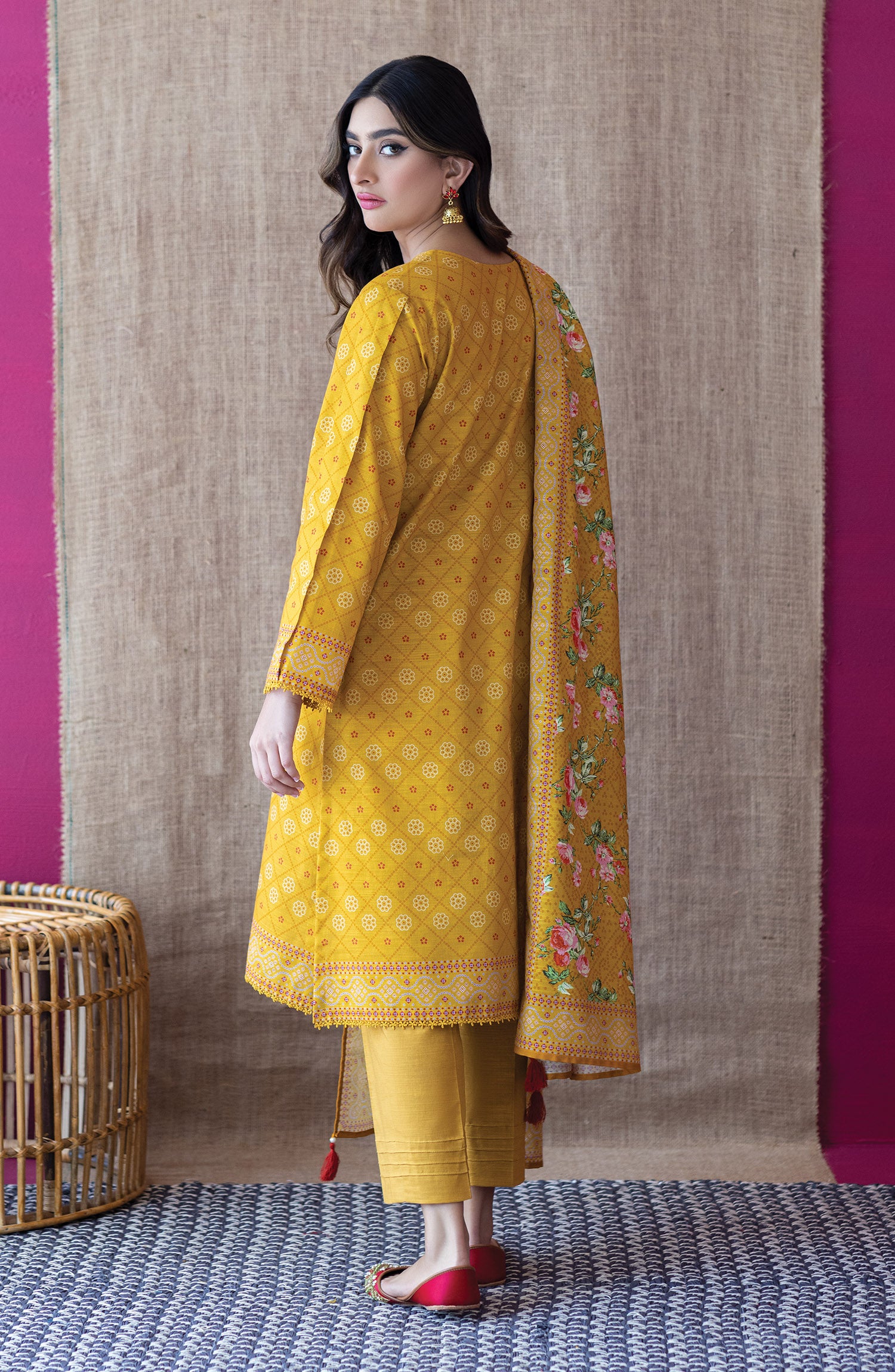OTL-22-226/U YELLOW KHADDAR  UNSTITCHED SHIRT DUPATTA PANTS