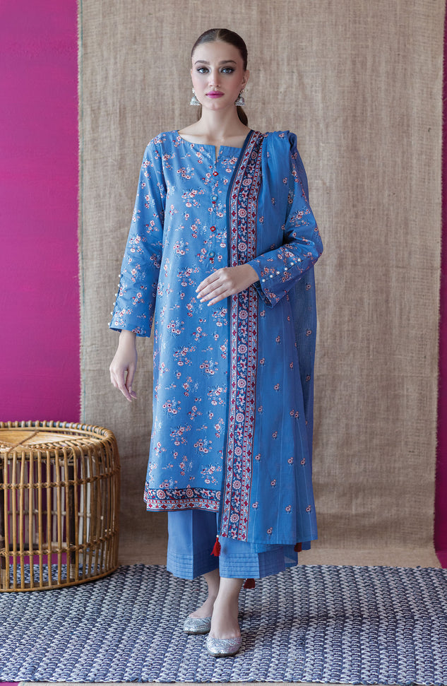 OTL-22-202/U BLUE CAMBRIC  UNSTITCHED SHIRT DUPATTA PANTS