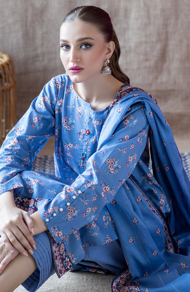 OTL-22-202/U BLUE CAMBRIC  UNSTITCHED SHIRT DUPATTA PANTS