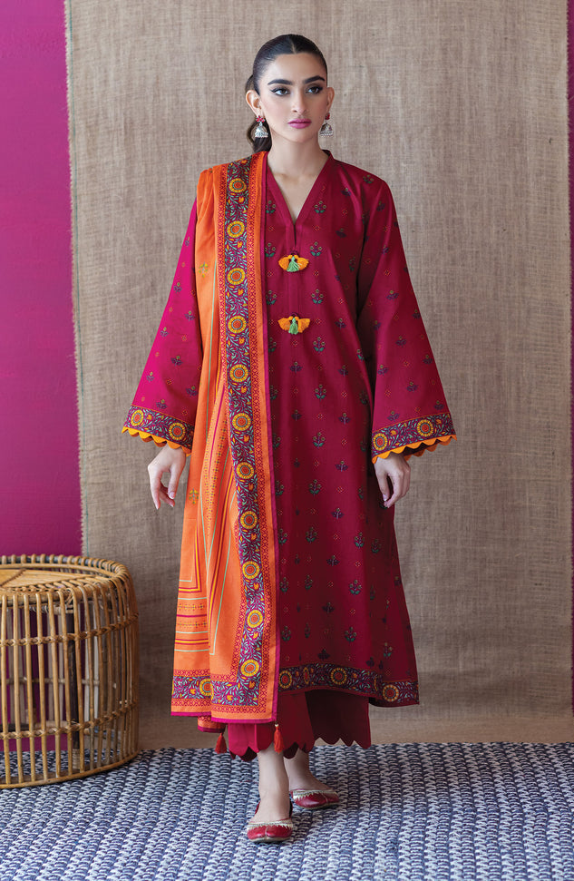 OTL-22-168/U Maroon COTTEL  UNSTITCHED SHIRT DUPATTA PANTS