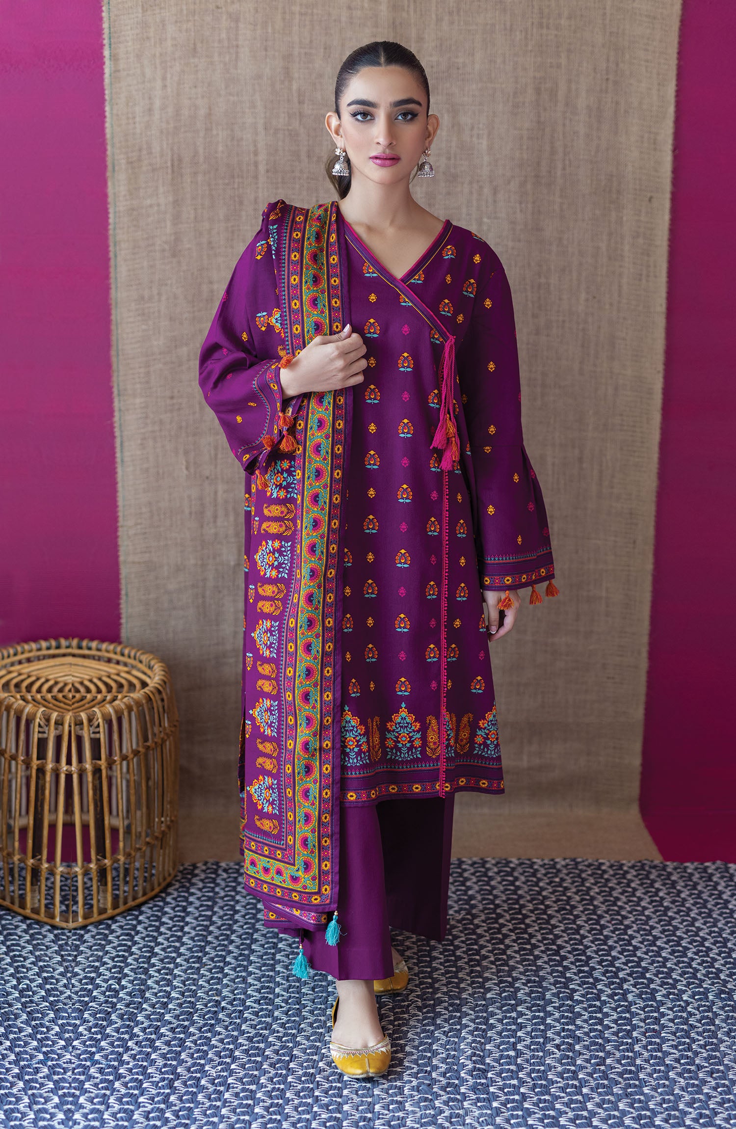 OTL-22-169/U PURPLE COTTEL UNSTITCHED SHIRT DUPATTA PANTS