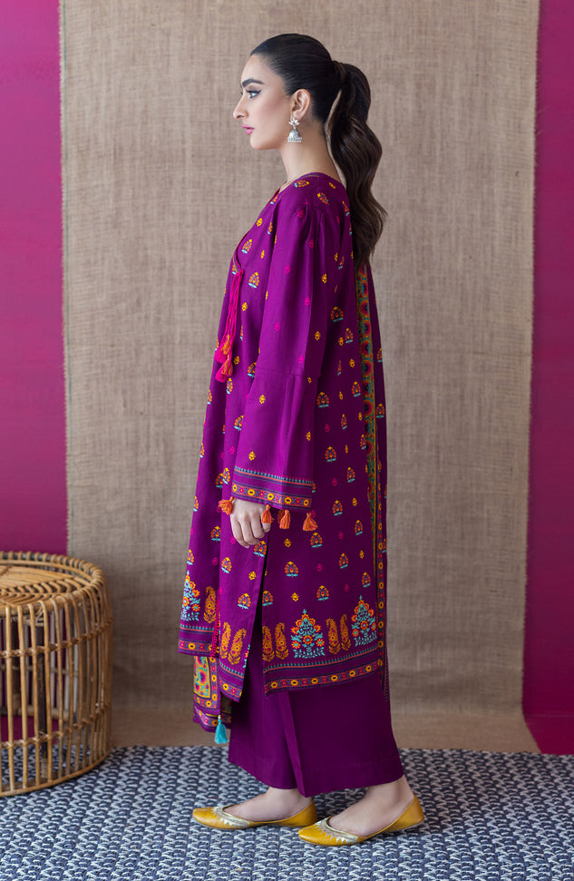 OTL-22-169/U PURPLE COTTEL  UNSTITCHED SHIRT DUPATTA PANTS