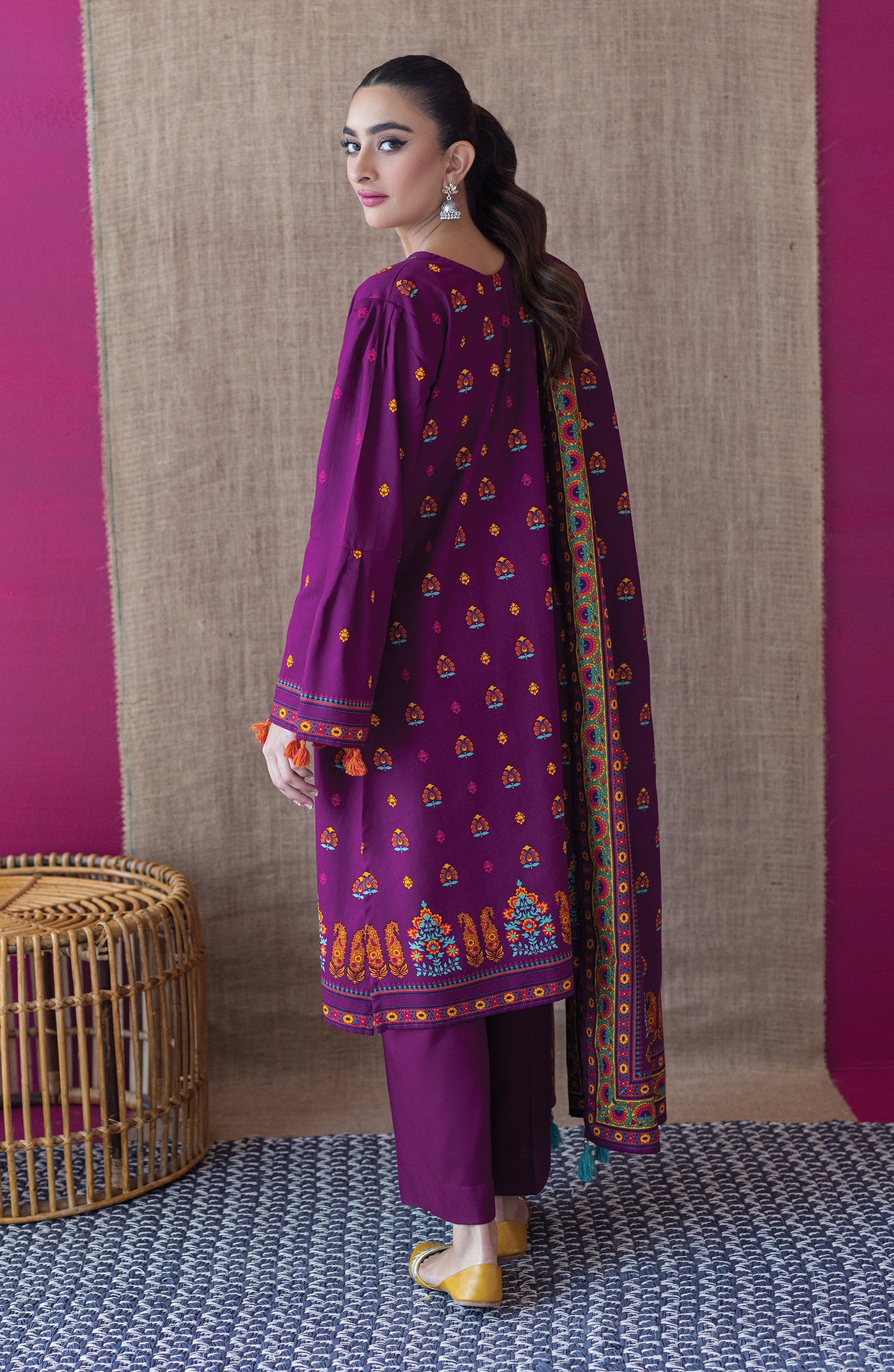 OTL-22-169/U PURPLE COTTEL  UNSTITCHED SHIRT DUPATTA PANTS