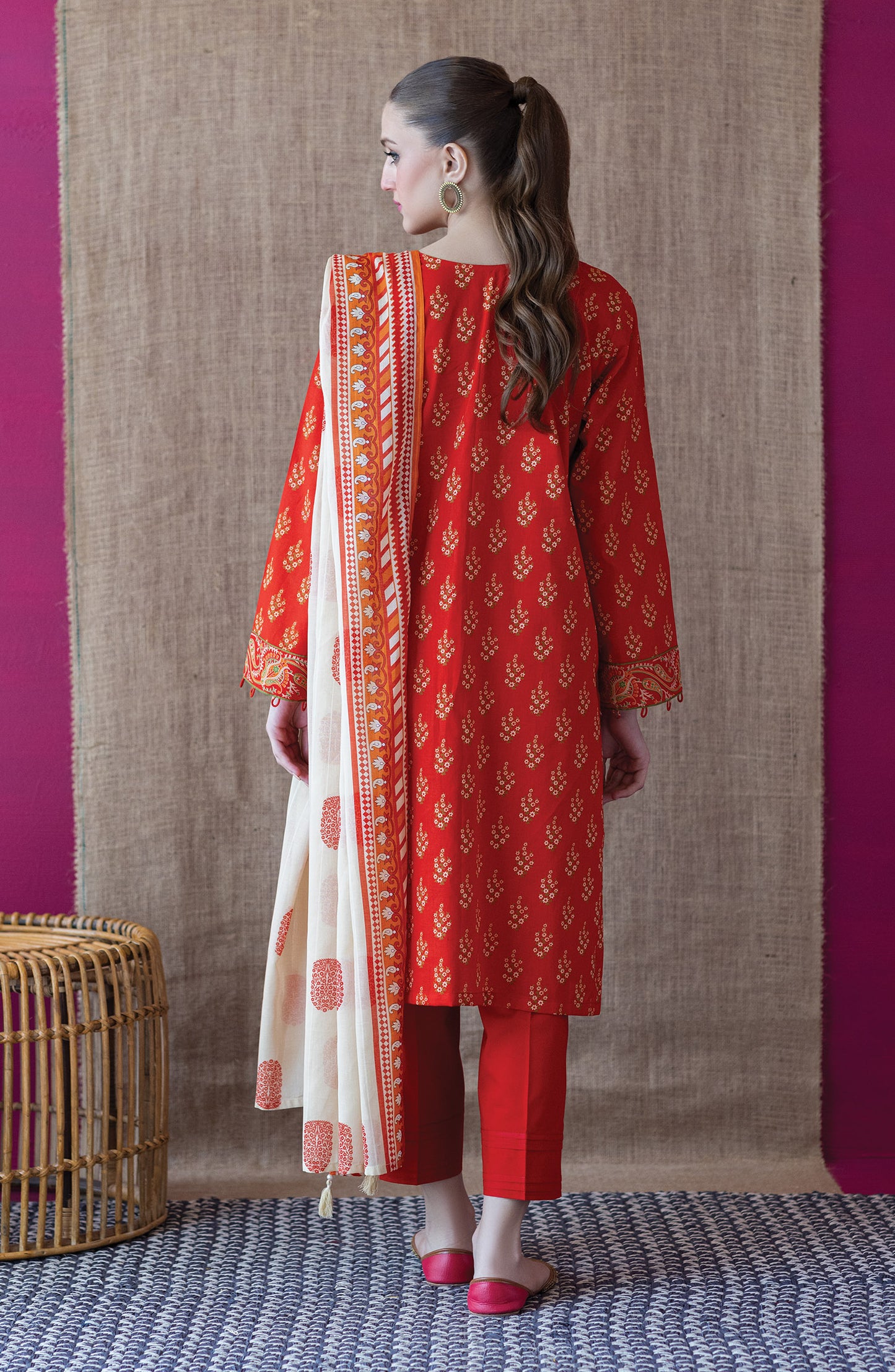 OTL-22-203/U RED CAMBRIC  UNSTITCHED SHIRT DUPATTA PANTS