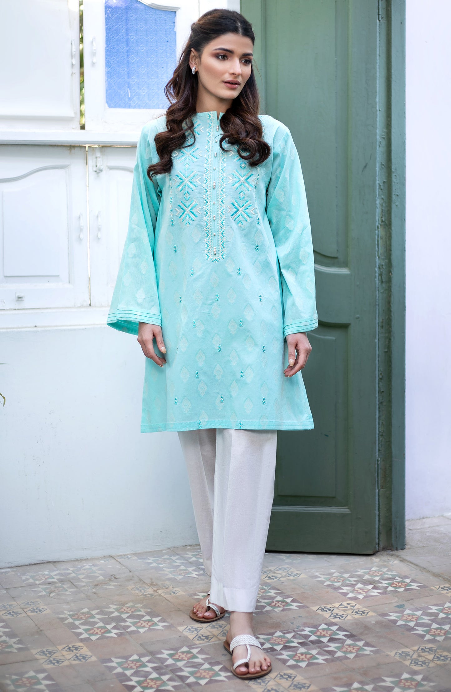 Stitched 1 Piece Embroidered Jacquard Shirt