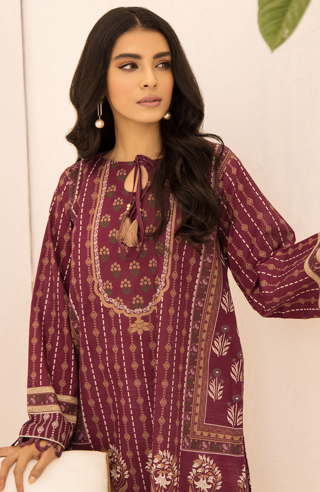 hcs-508-u-purple unstitched printed khaddar winter Shirt 