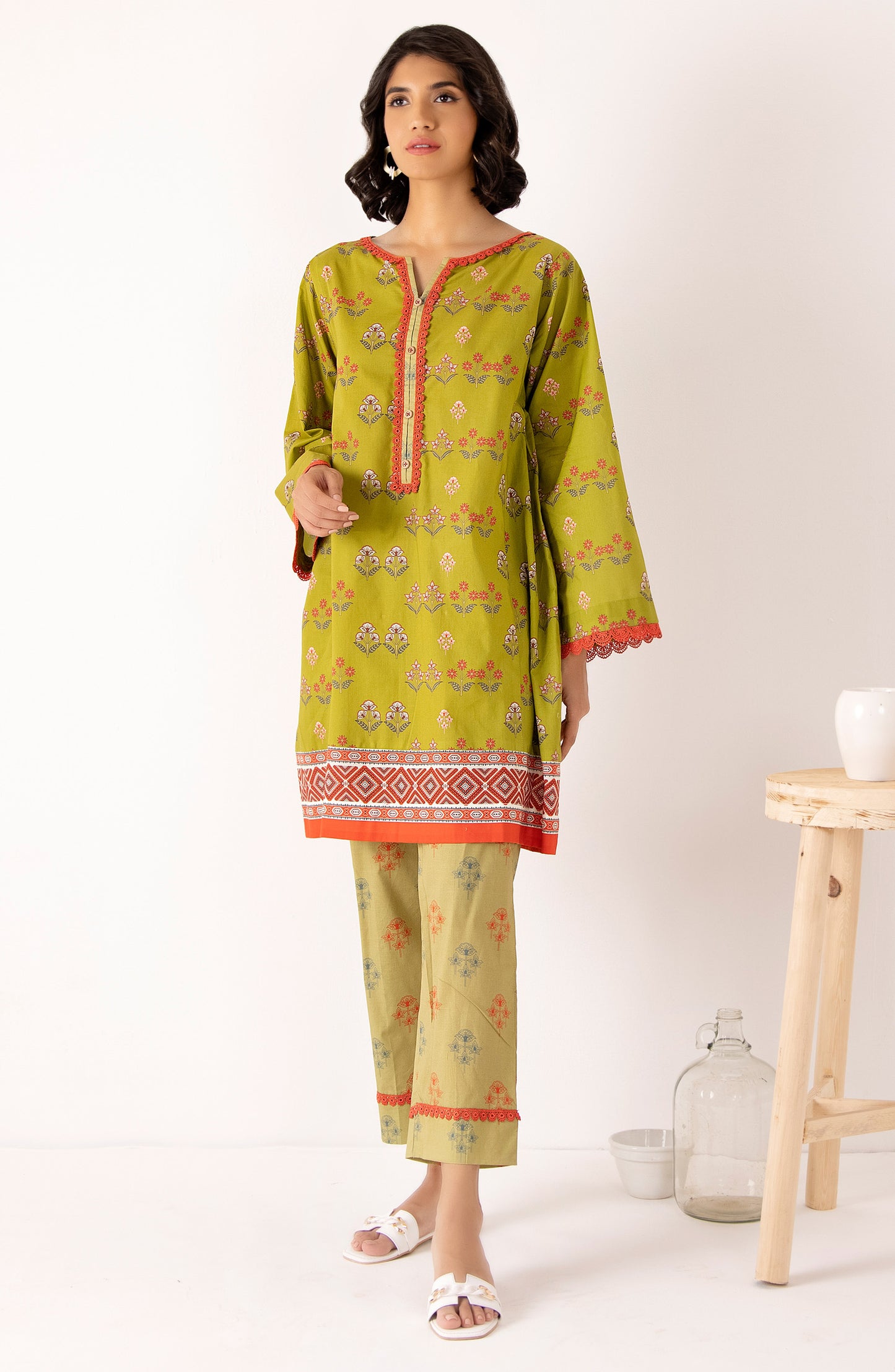Stitched 2 Piece Printed Cambric Shirt and Cambric Pant