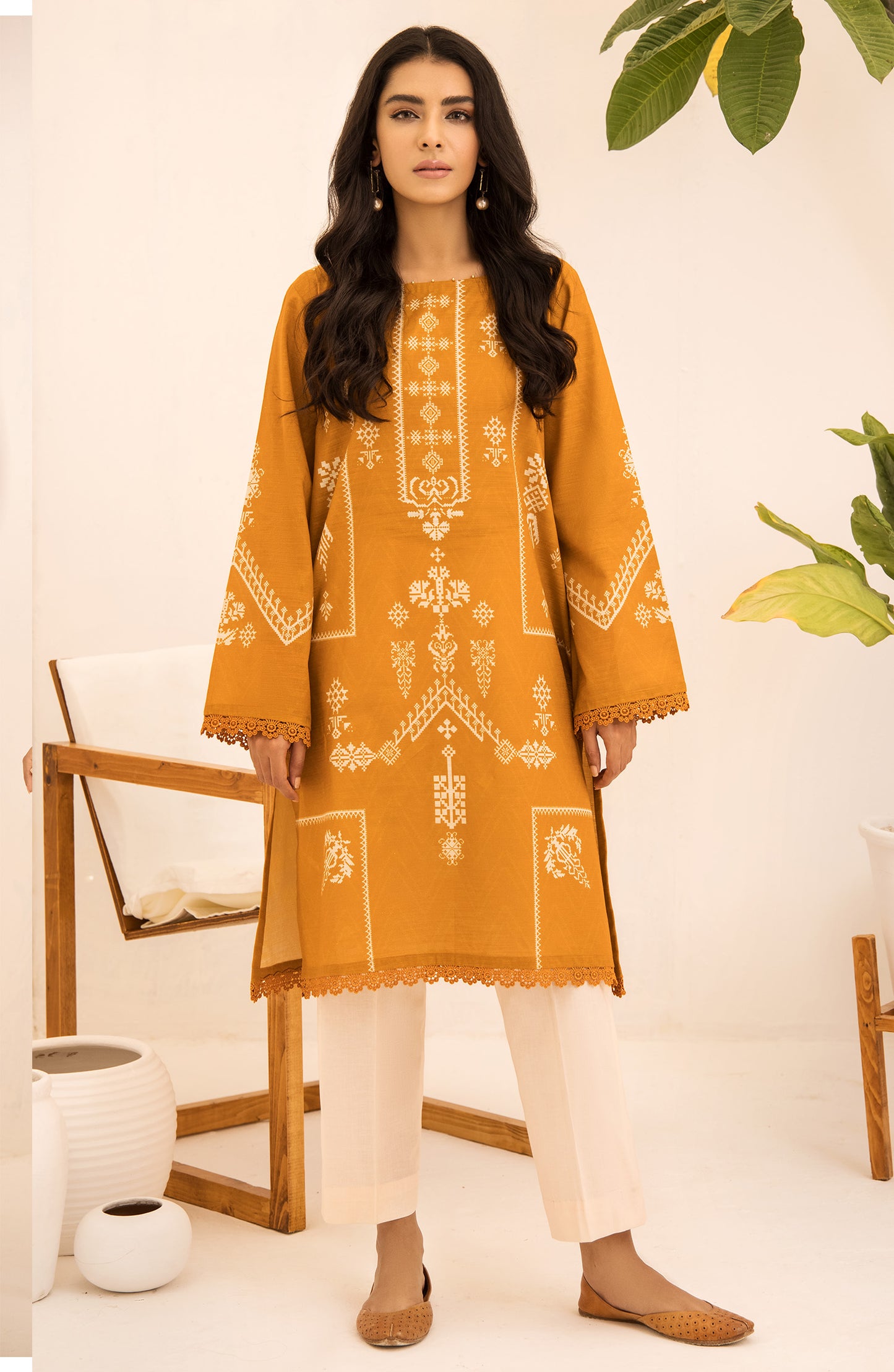 hcs-507-u-orange winter aayana unstitched shirt