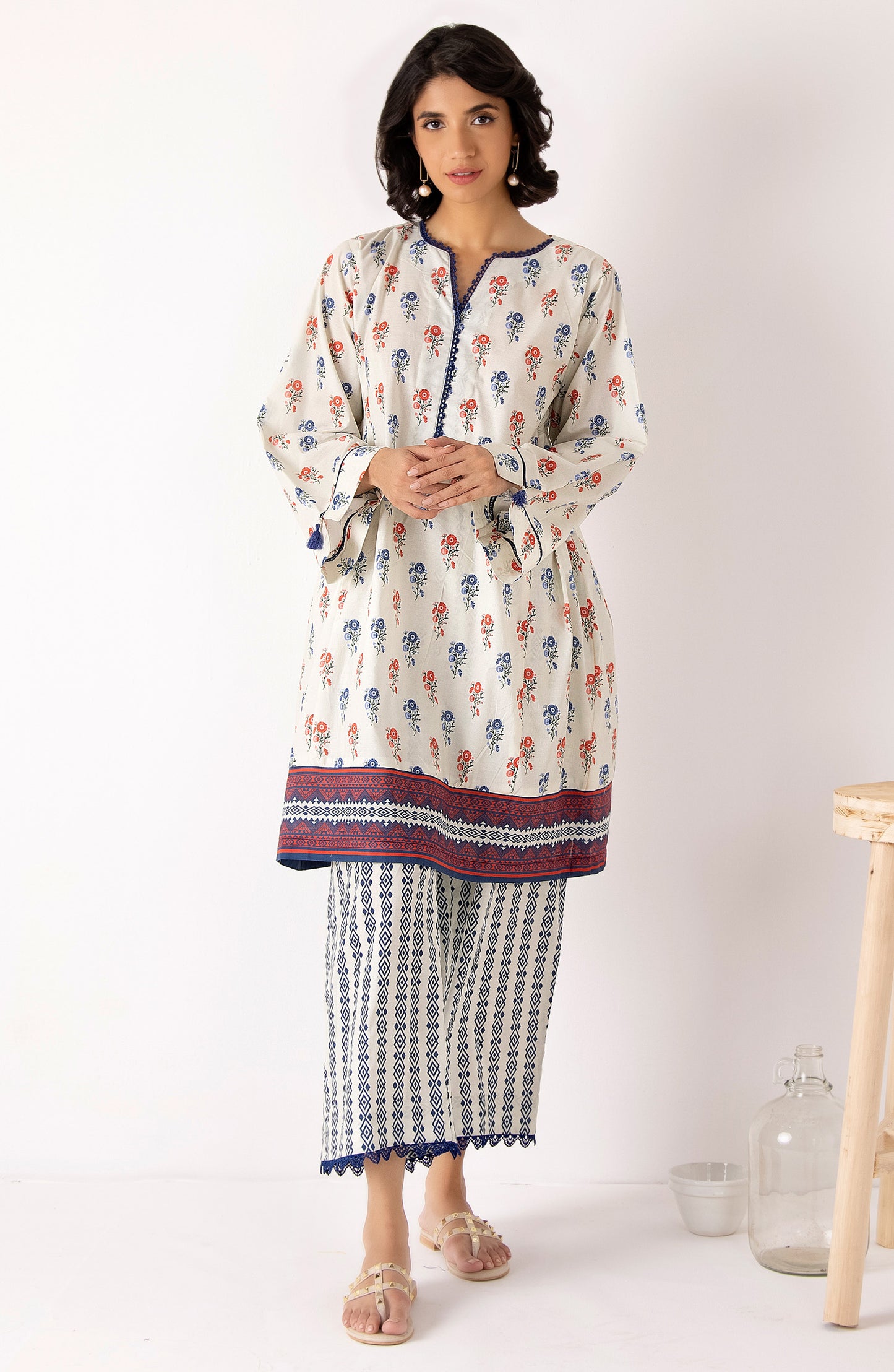 Stitched 2 Piece Printed Cambric Shirt and Cambric Pant