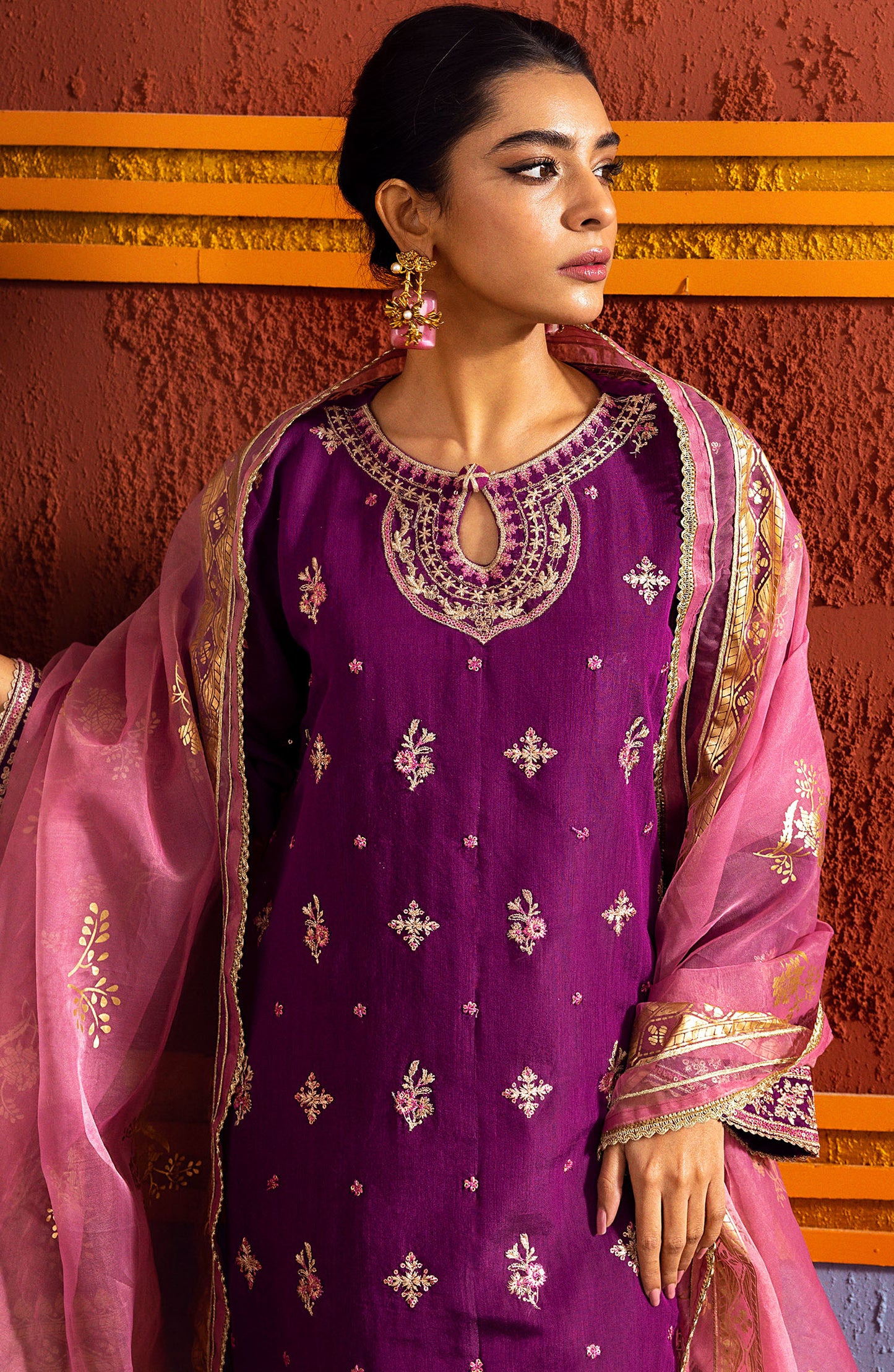 NF-SDT-23-013 PURPLE PAPER COTTON  READY TO WEAR SHIRT DUPATTA PANTS