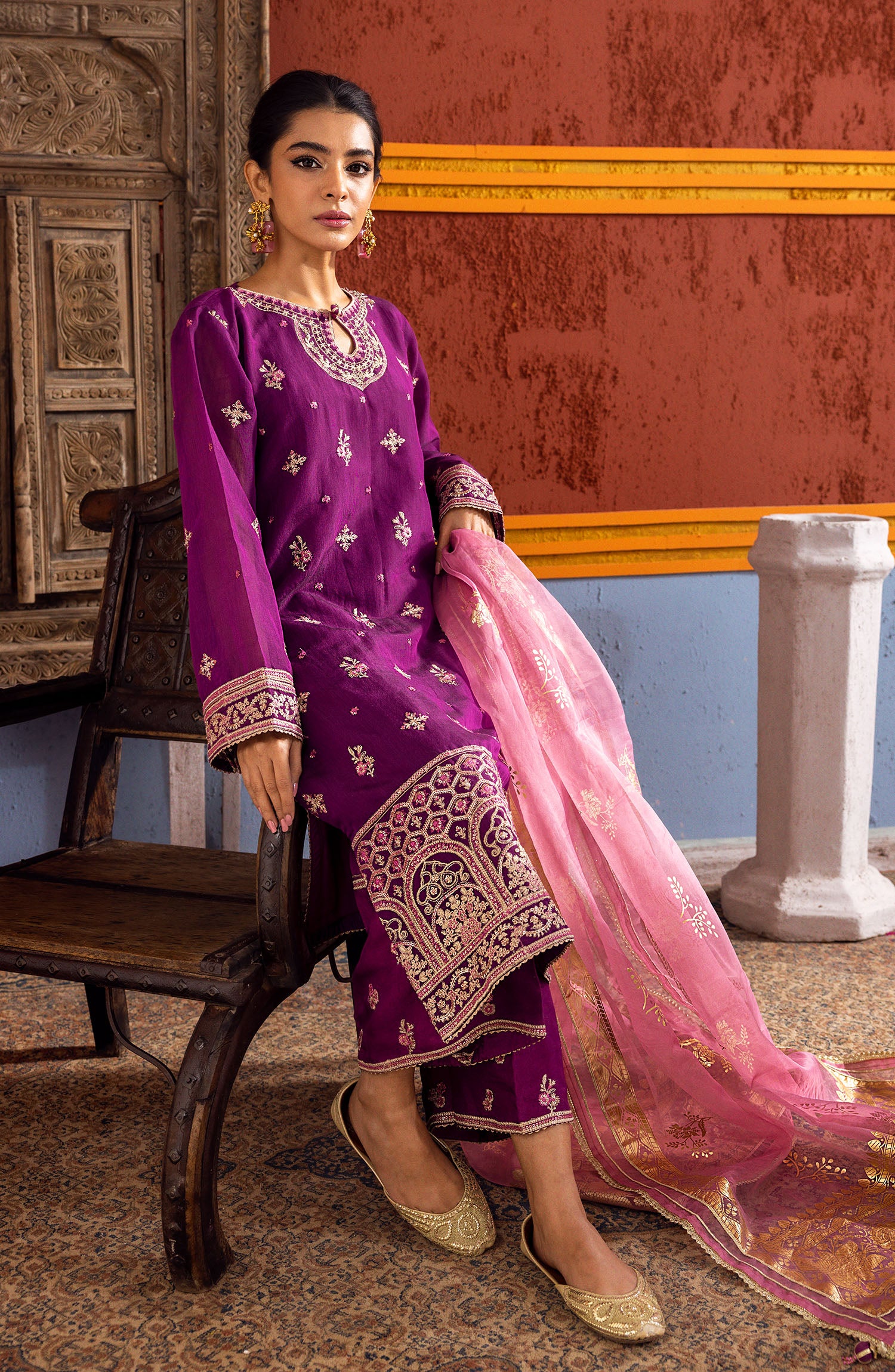 NF-SDT-23-013 PURPLE PAPER COTTON  READY TO WEAR SHIRT DUPATTA PANTS