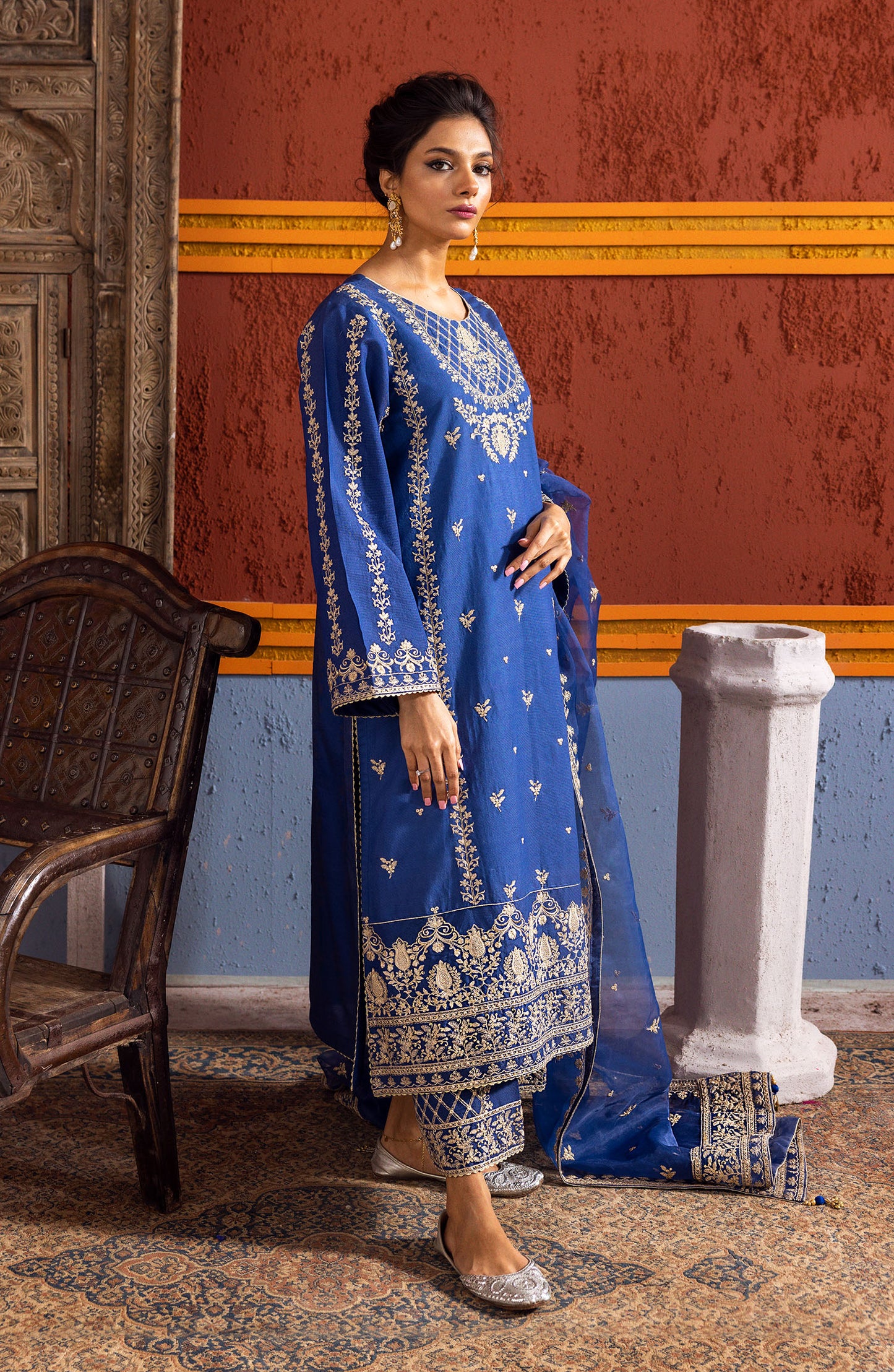 NF-SDT-23-008 BLUE COTTON NET  READY TO WEAR SHIRT DUPATTA PANTS