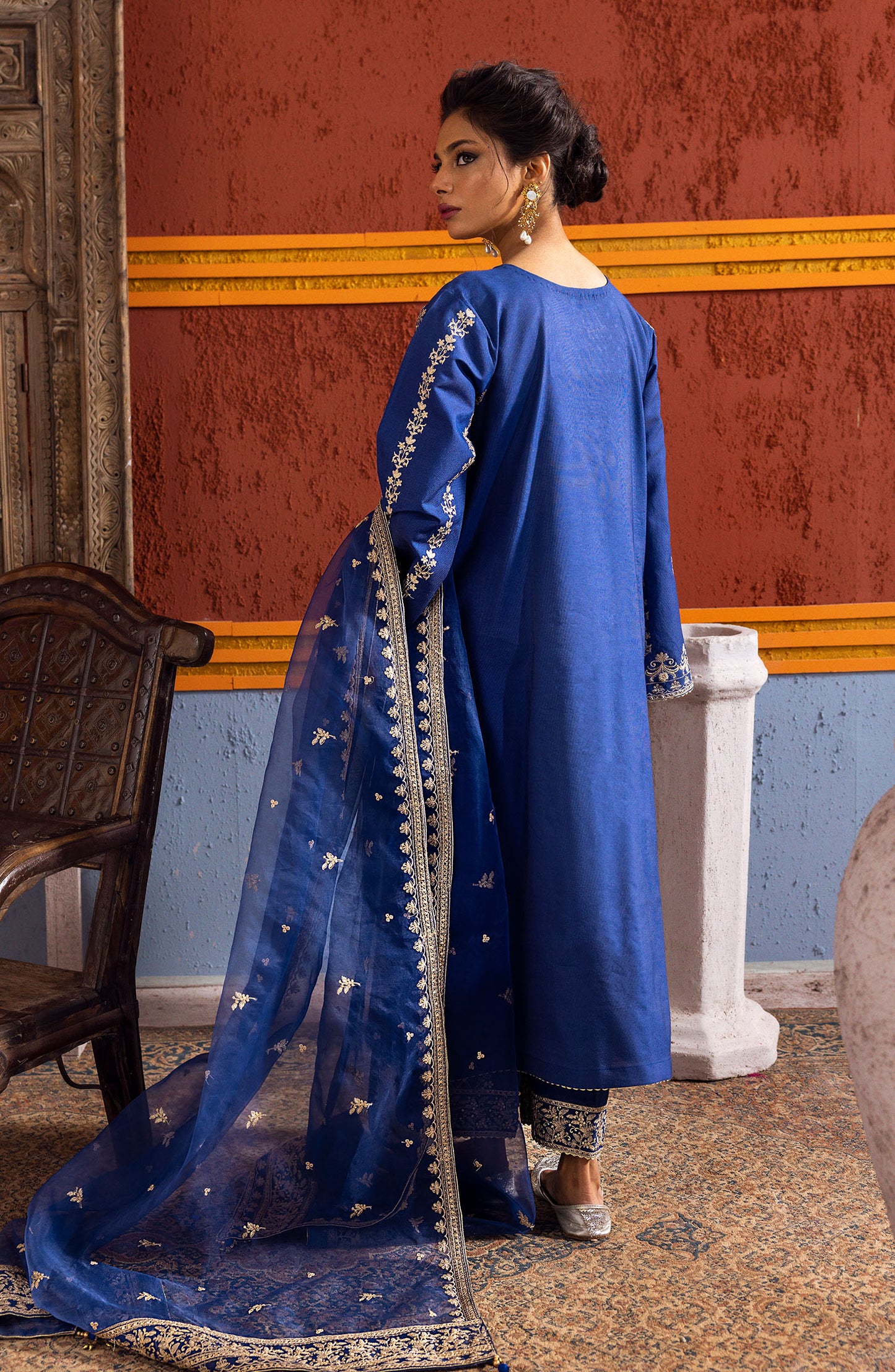 NF-SDT-23-008 BLUE COTTON NET  READY TO WEAR SHIRT DUPATTA PANTS