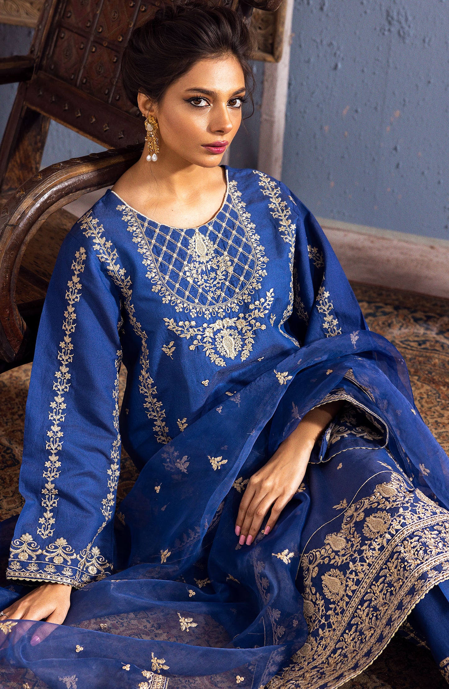 NF-SDT-23-008 BLUE COTTON NET  READY TO WEAR SHIRT DUPATTA PANTS