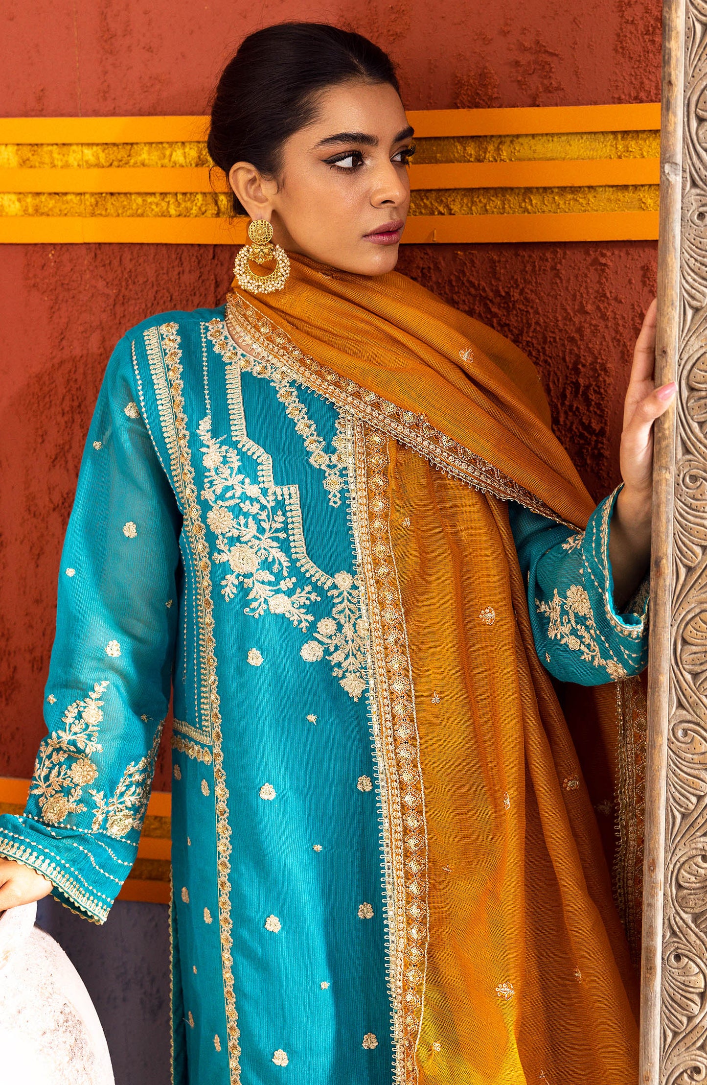NF-SDT-23-006 GREEN KHADDI NET  READY TO WEAR SHIRT DUPATTA PANTS