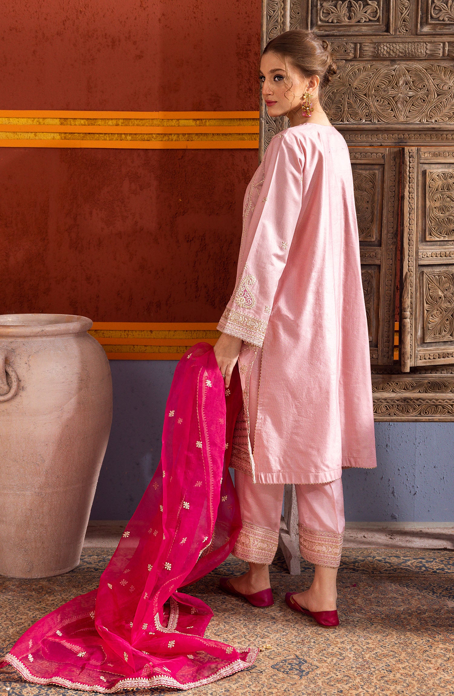NF-SDT-23-011 PINK COTTON NET  READY TO WEAR SHIRT DUPATTA PANTS