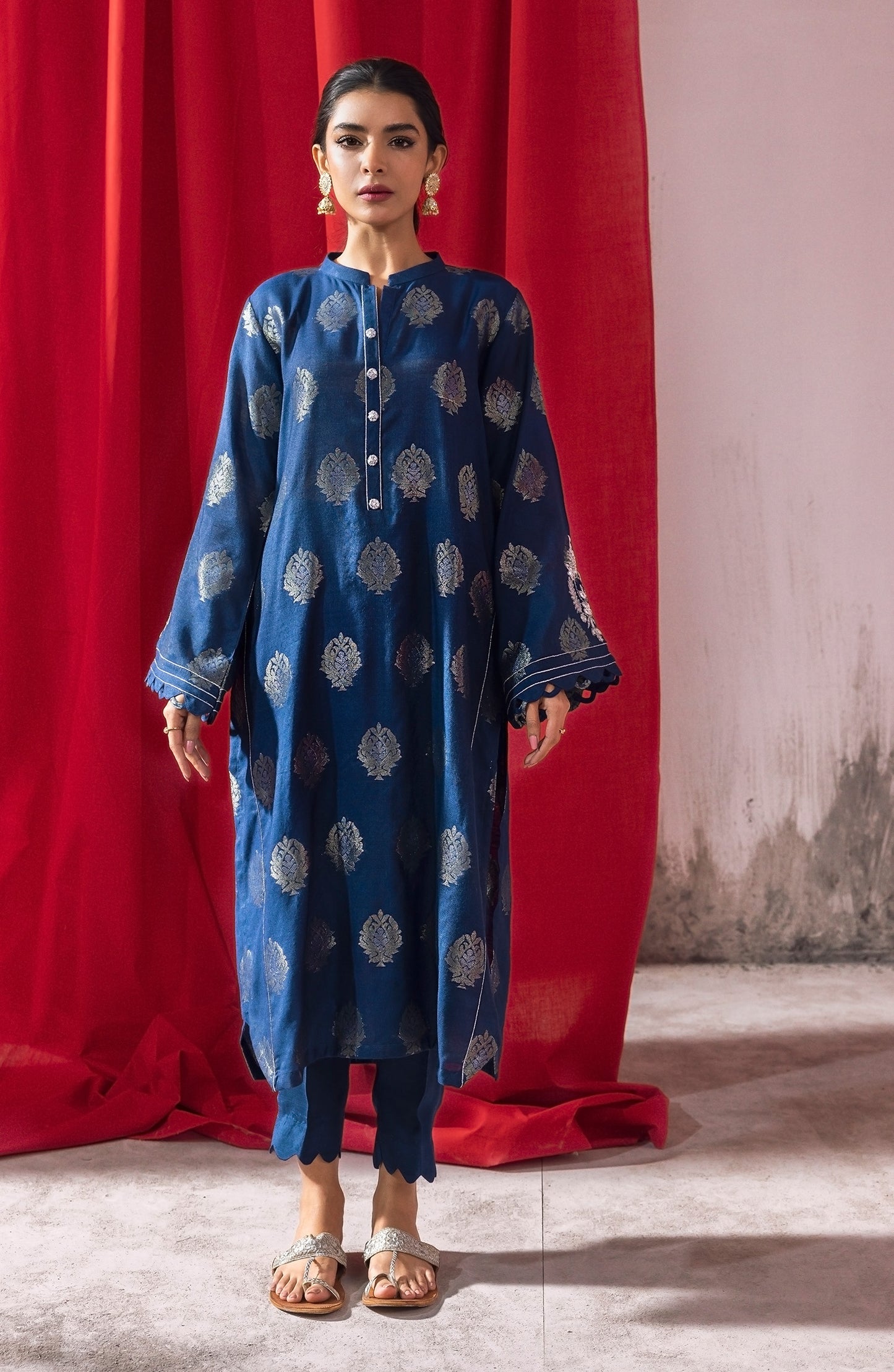 NHC-ST-23-017 BLUE JACQUARD  READY TO WEAR SHIRT PANTS