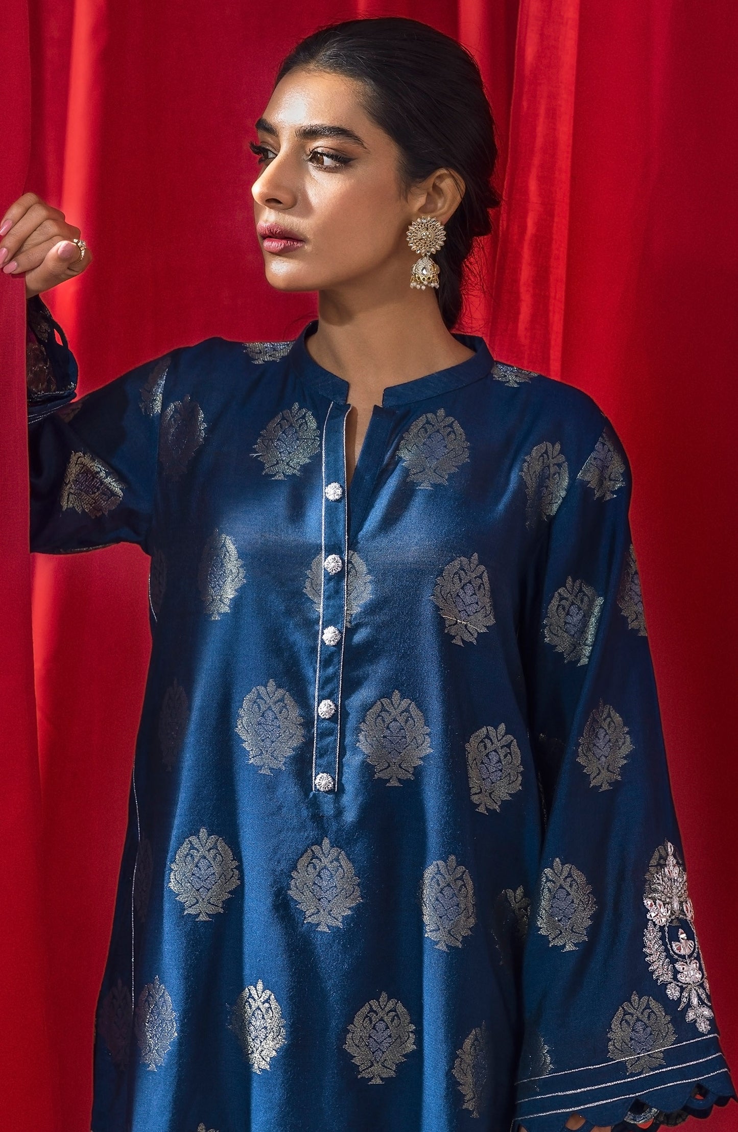 NHC-ST-23-017 BLUE JACQUARD  READY TO WEAR SHIRT PANTS