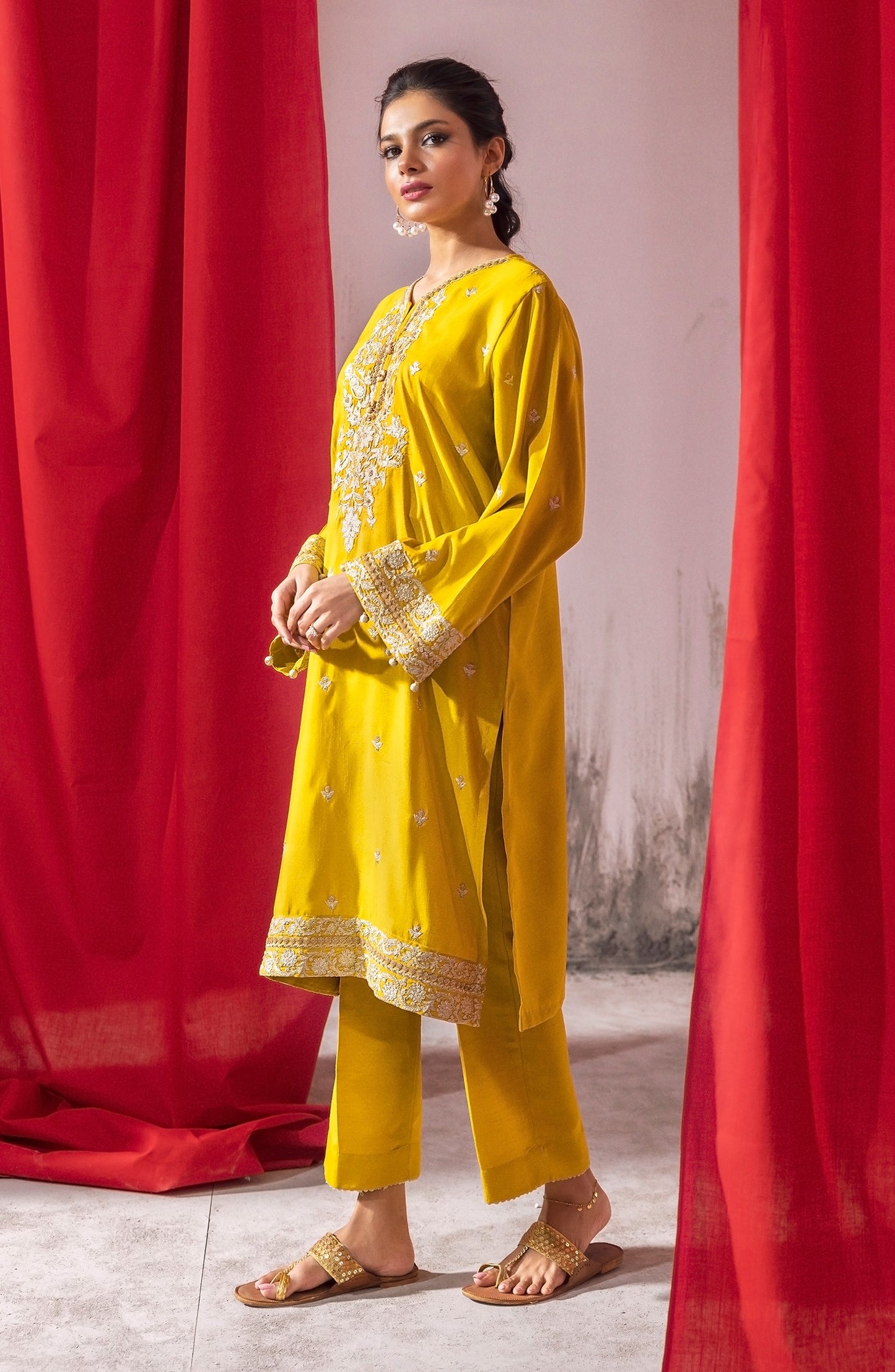 NHC-ST-23-002 MUSTARD RAW SILK  READY TO WEAR SHIRT PANTS