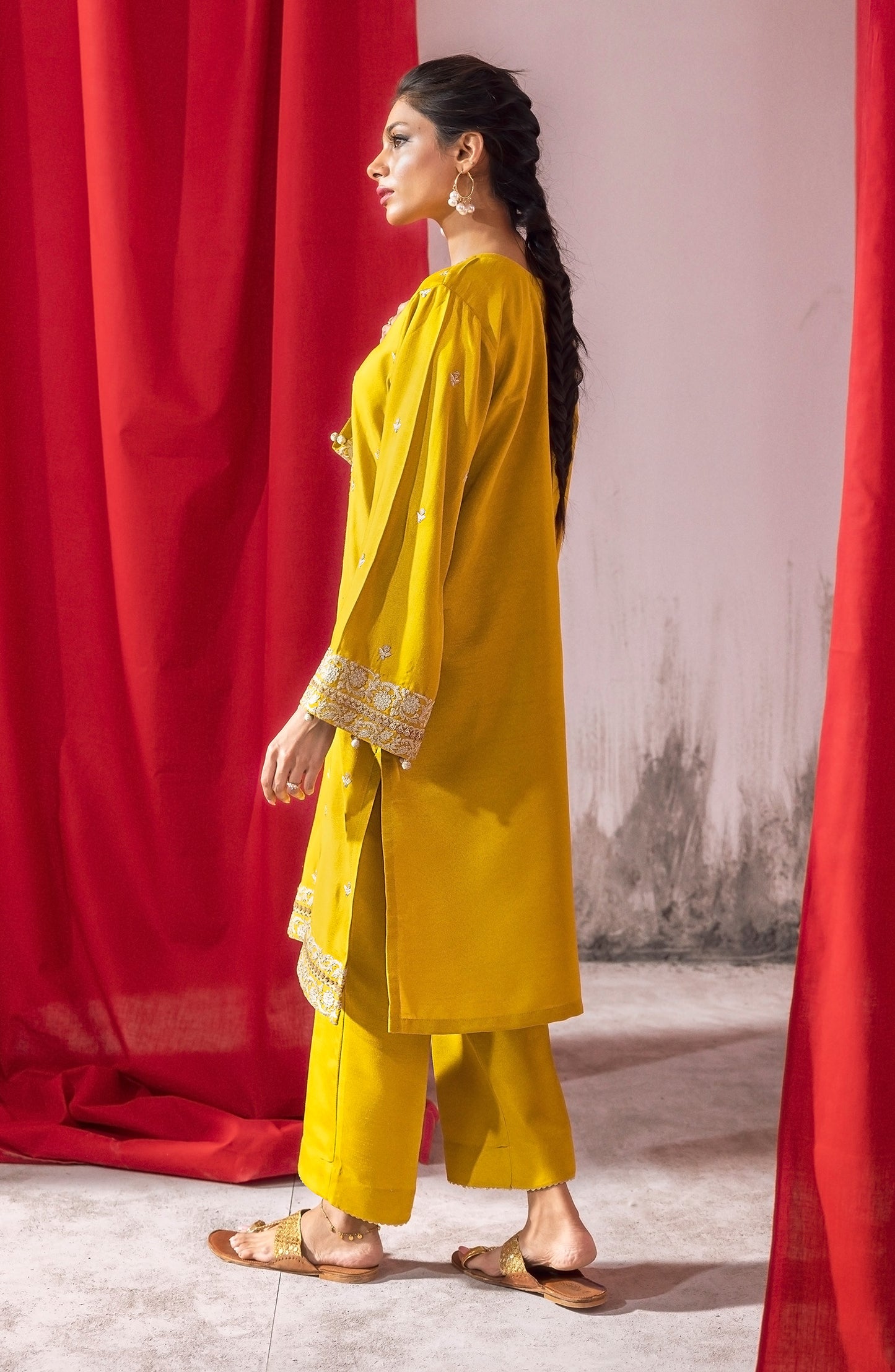 NHC-ST-23-002 MUSTARD RAW SILK  READY TO WEAR SHIRT PANTS