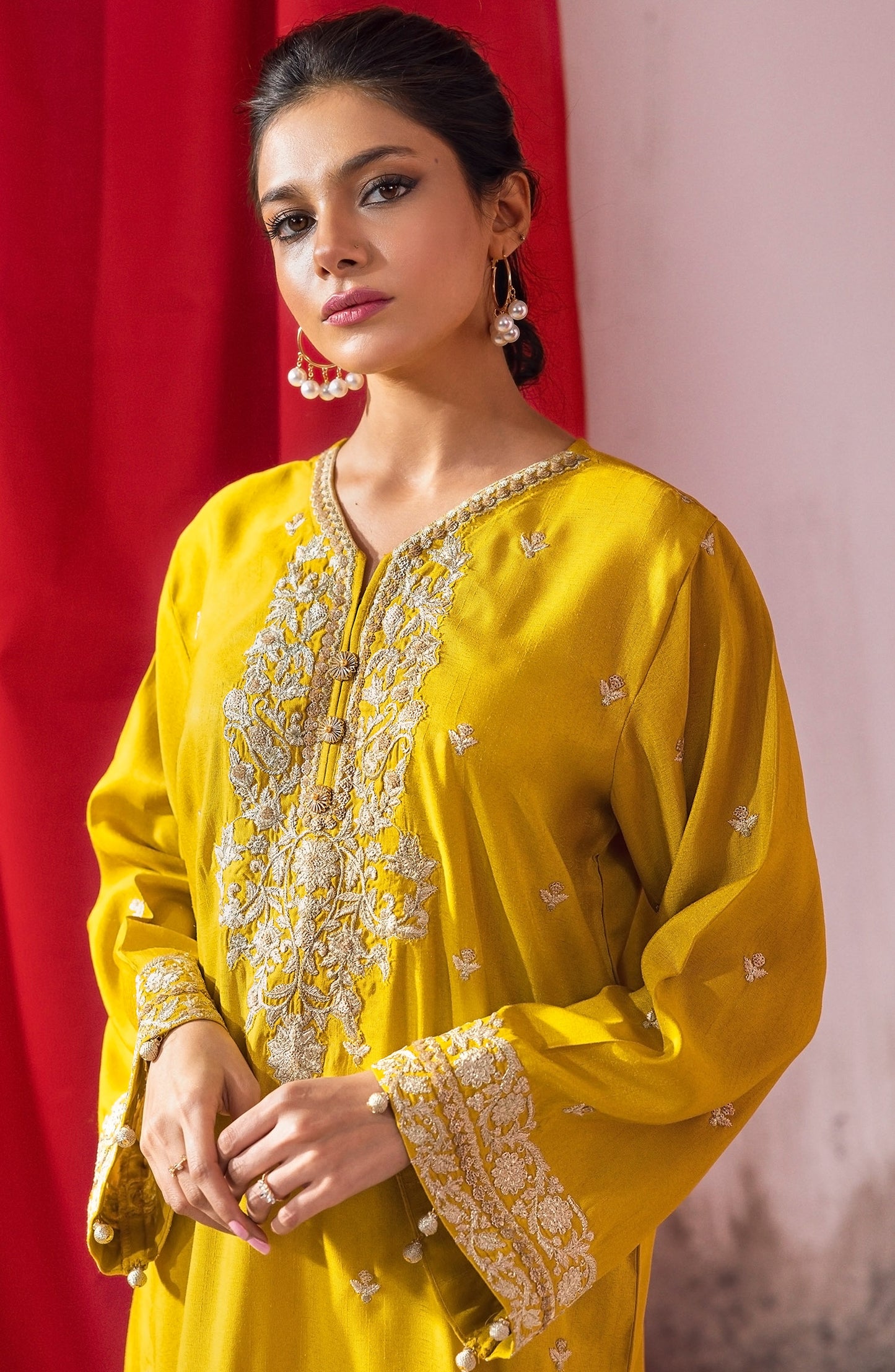 NHC-ST-23-002 MUSTARD RAW SILK  READY TO WEAR SHIRT PANTS