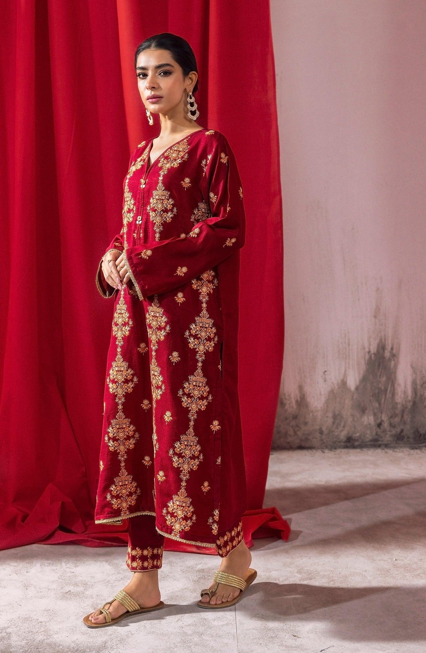 NHC-ST-23-003 MAROON RAW SILK  READY TO WEAR SHIRT PANTS