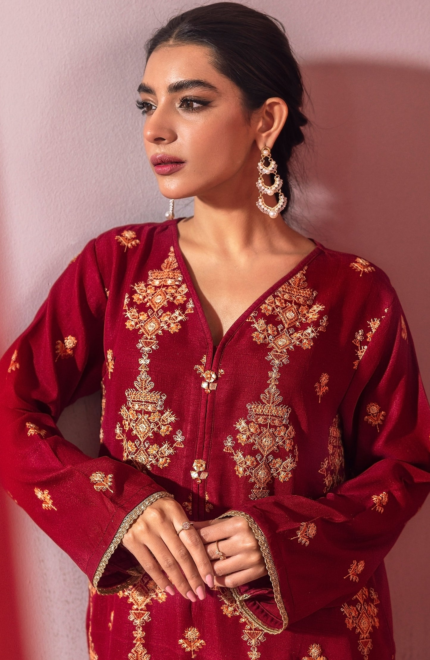 NHC-ST-23-003 MAROON RAW SILK  READY TO WEAR SHIRT PANTS