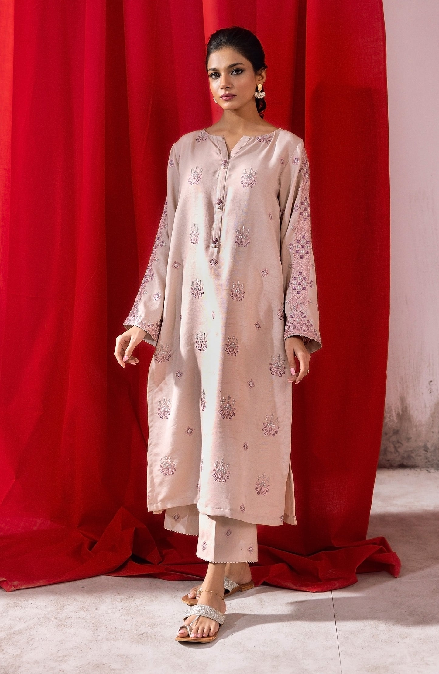 NHC-ST-23-004 PINK RAW SILK  READY TO WEAR SHIRT PANTS