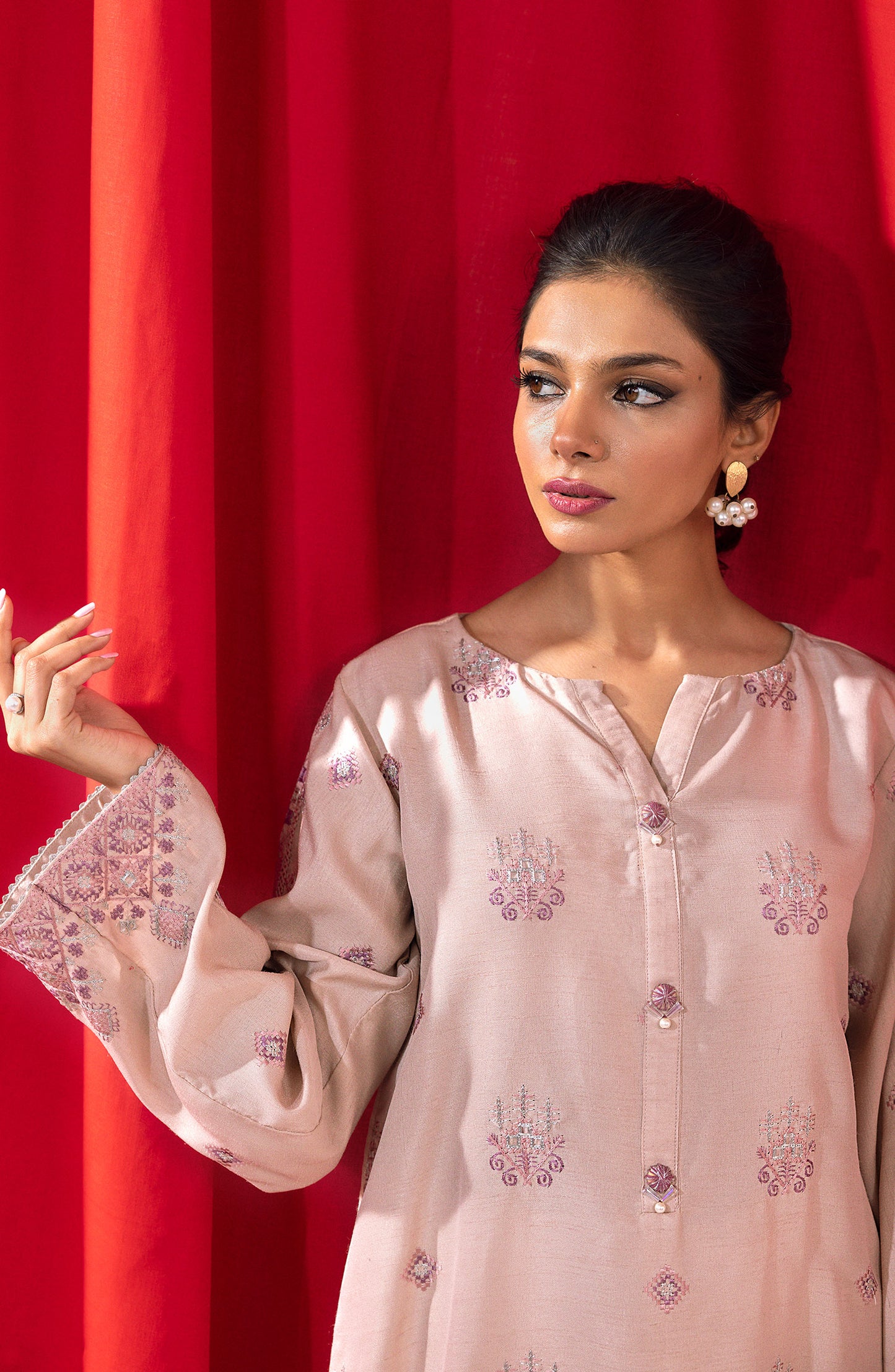 NHC-ST-23-004 PINK RAW SILK  READY TO WEAR SHIRT PANTS